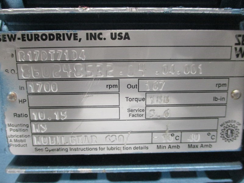 SEW EURODRIVE R17DT71D4 NSNP