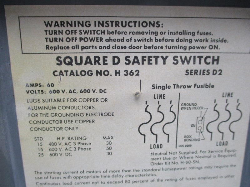 SQUARE D H362 UNMP