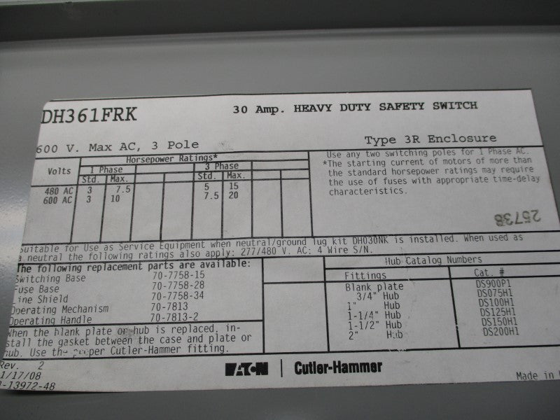 EATON DH361FRK UNMP