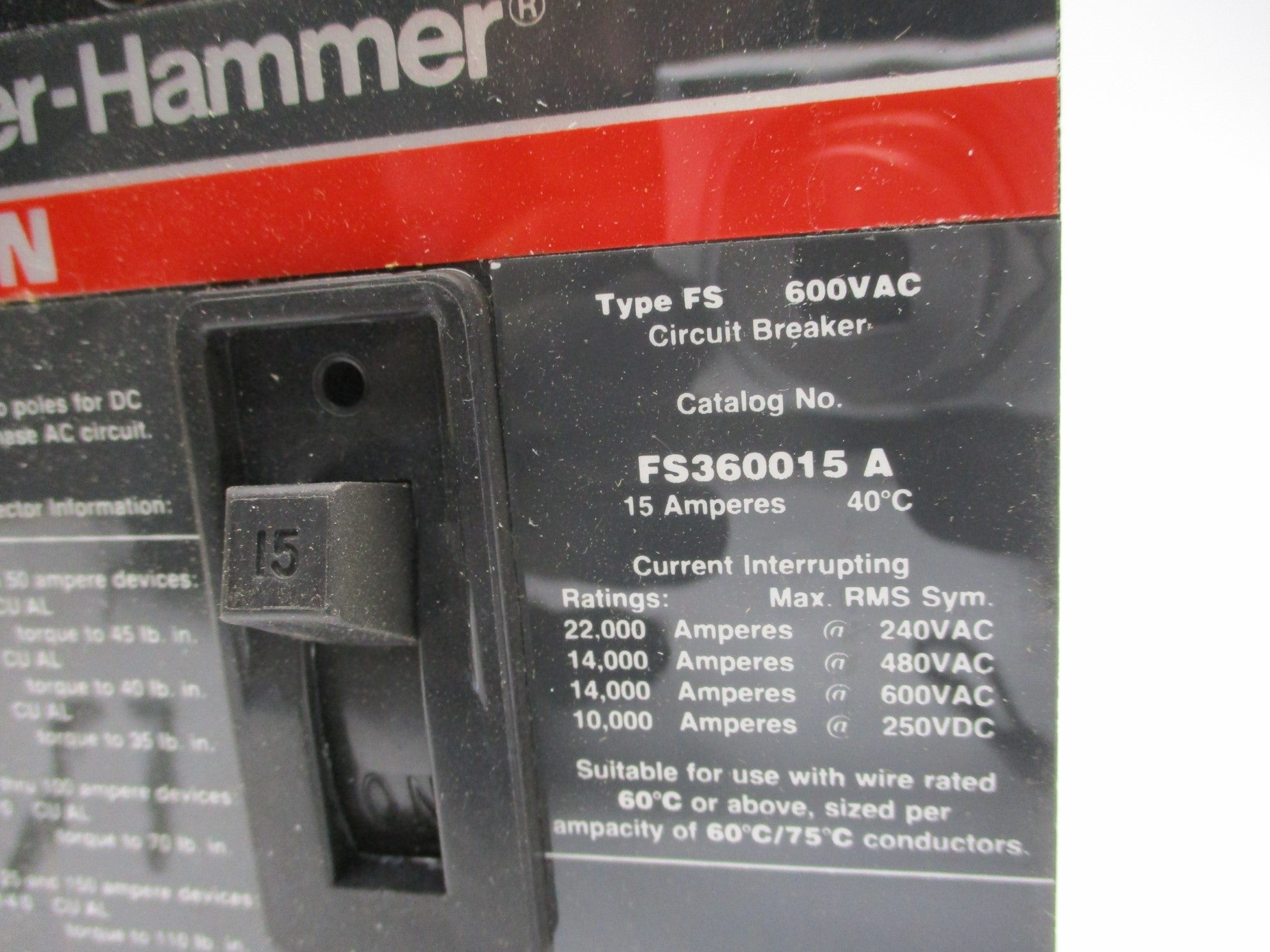 CUTLER HAMMER FS360015A 15A NSNP
