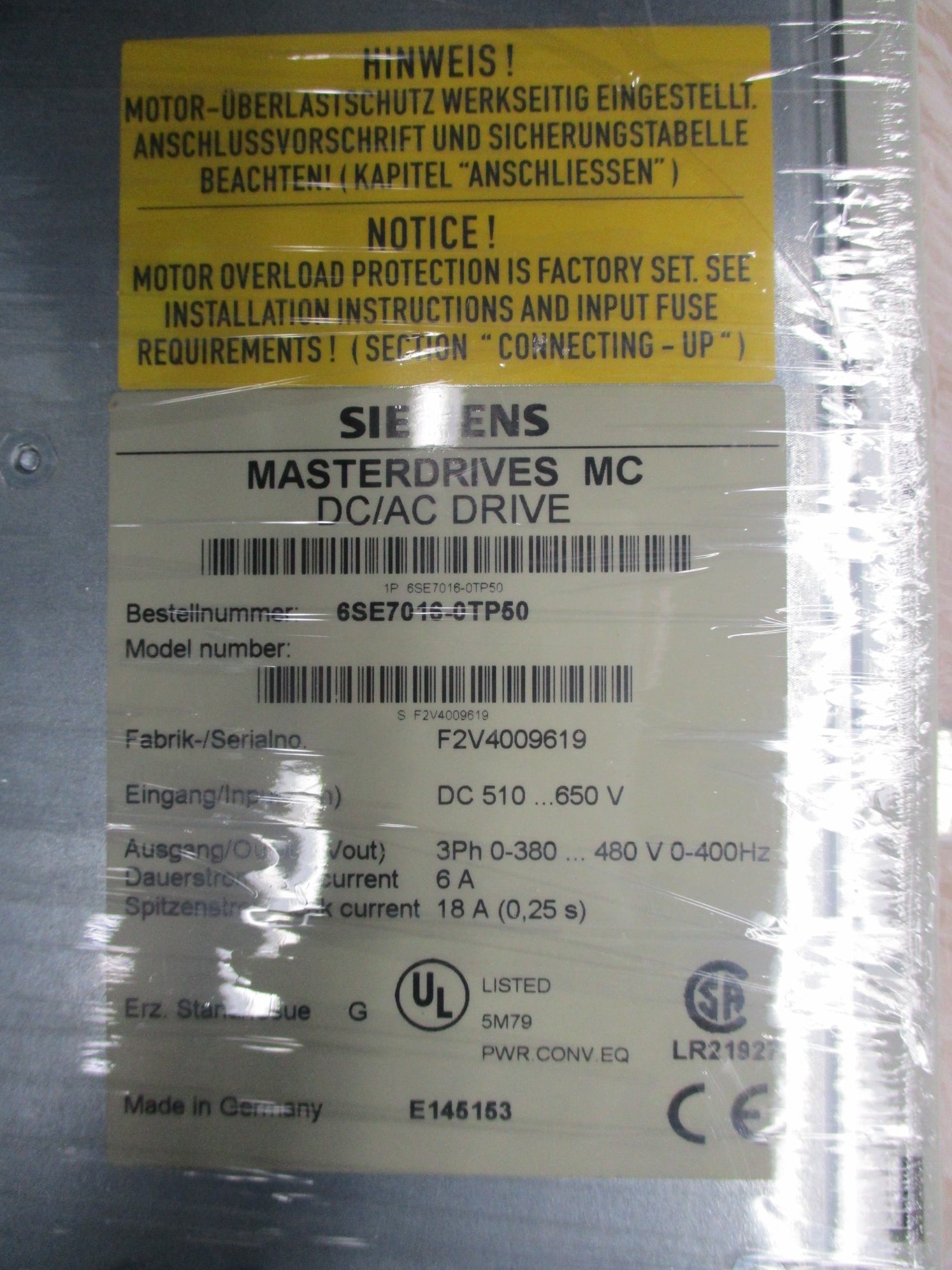 SIEMENS 6SE7016-0TP50 NSMP