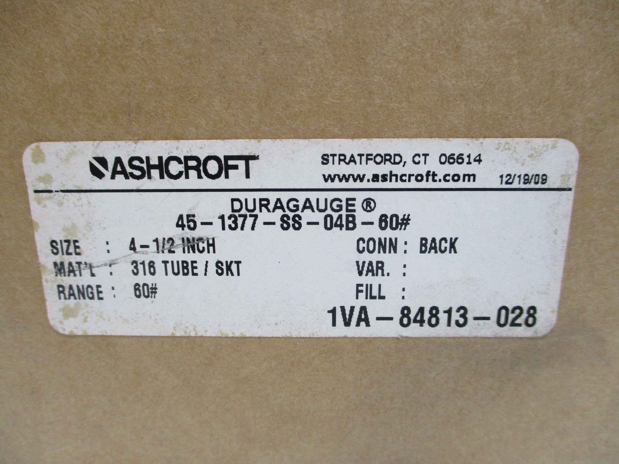 ASHCROFT 45-1377-SS-04B-60# NSMP