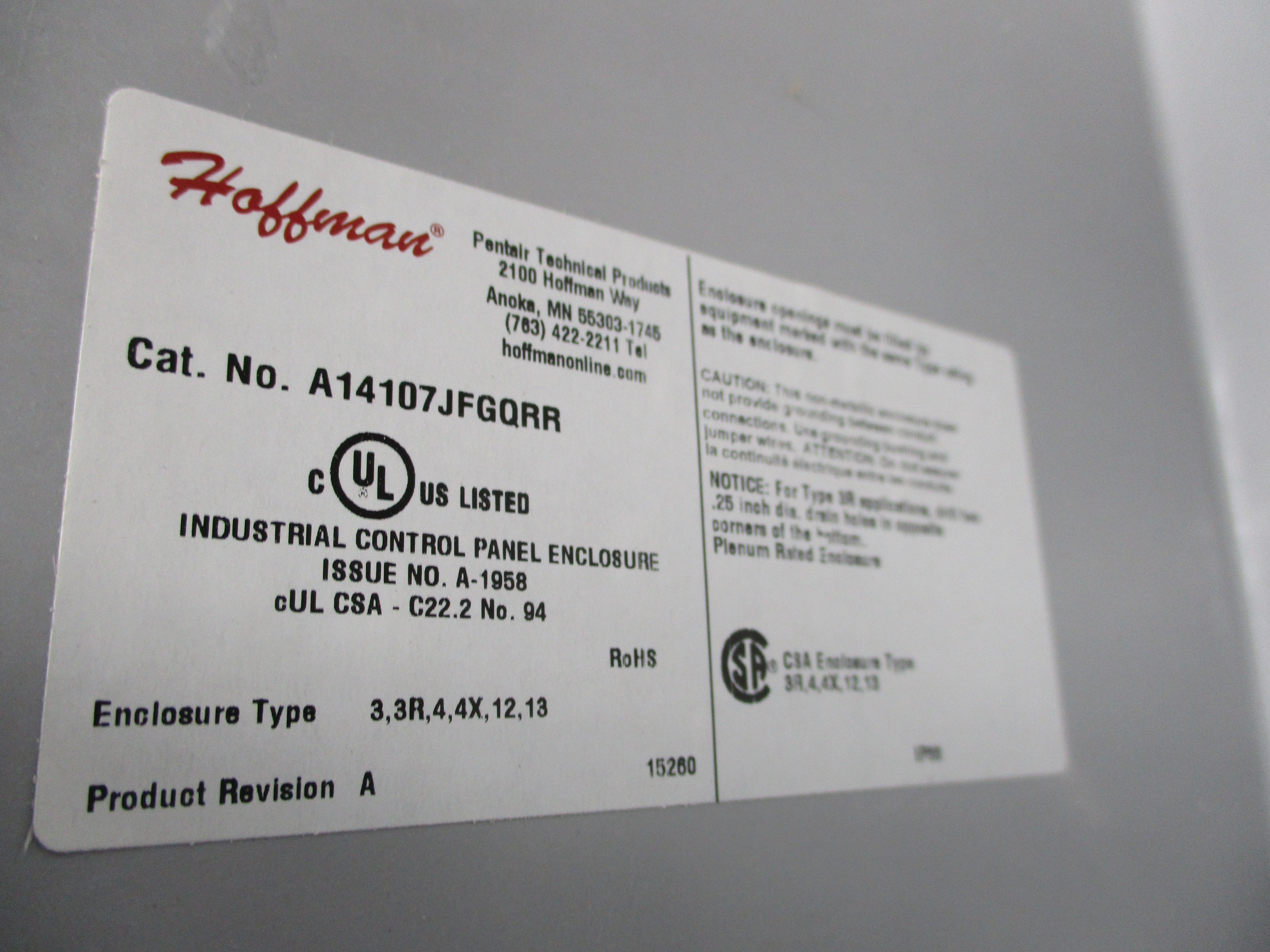 HOFFMAN A14107JFGQRR NSMP