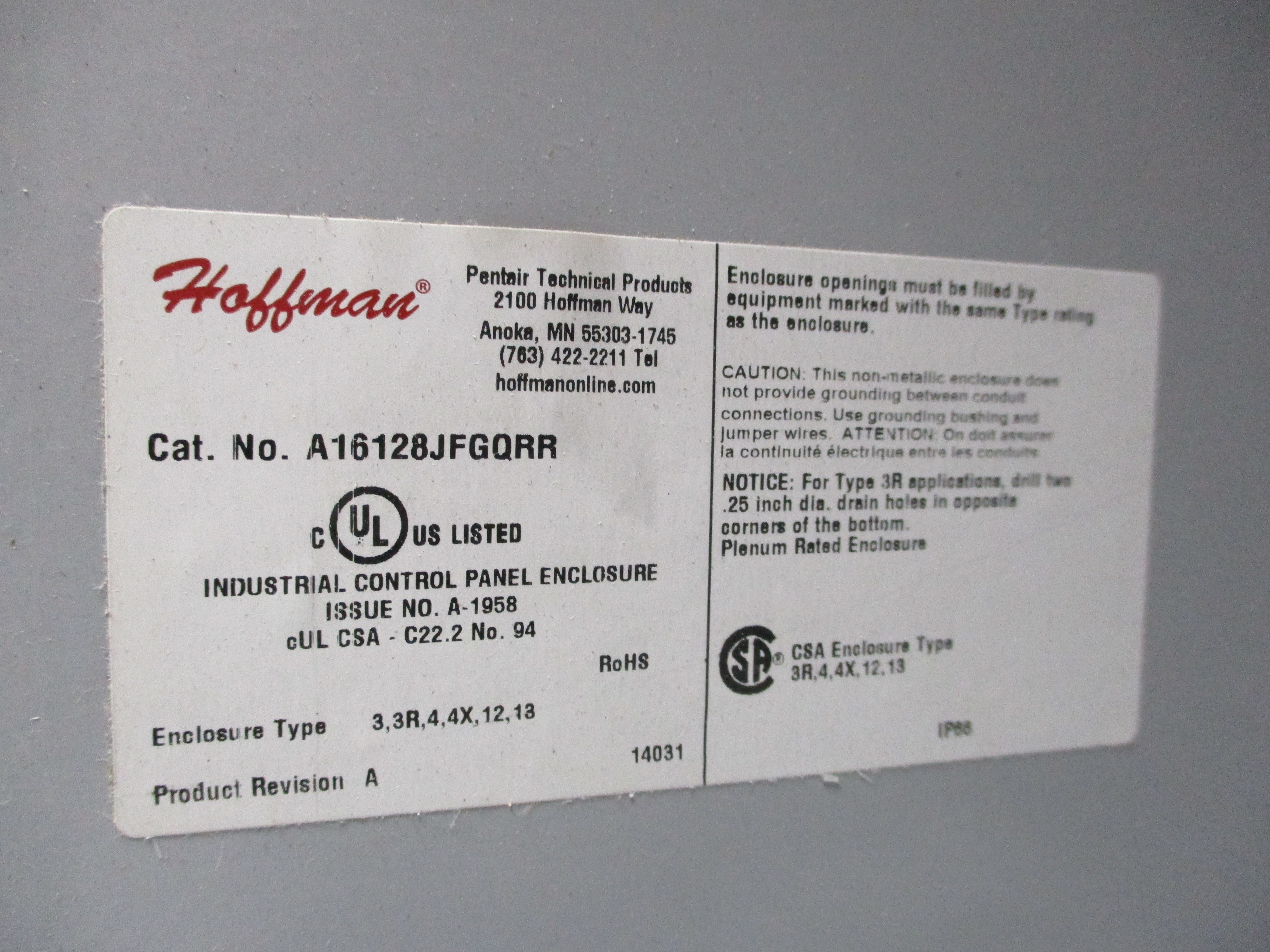 HOFFMAN A16128JFGQRR NSMP