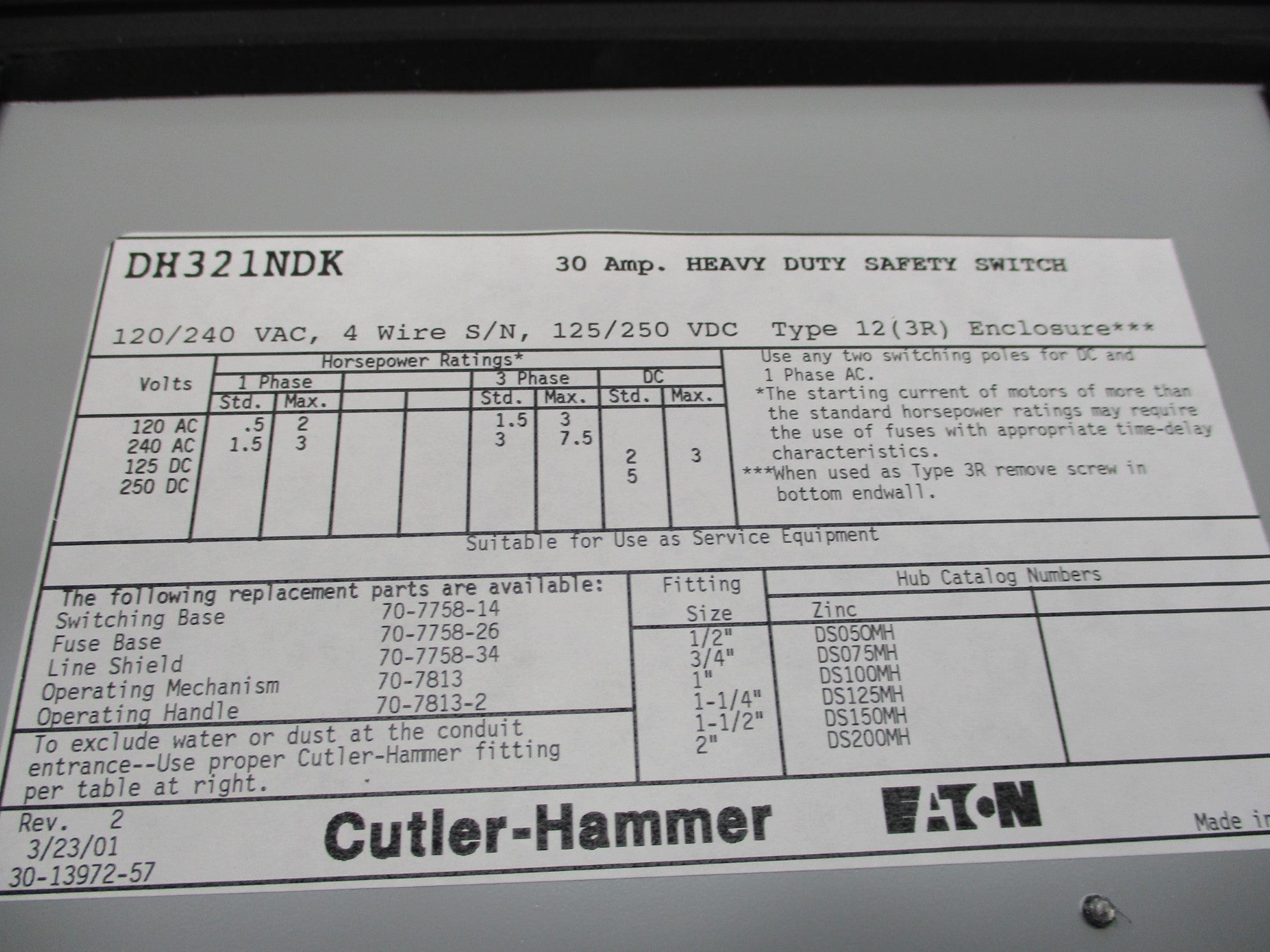 CUTLER HAMMER DH321NDK NSMP