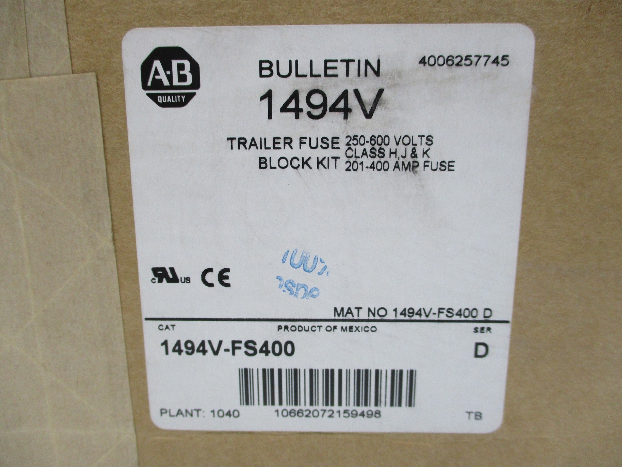 ALLEN BRADLEY 1494V-FS400 SER. D NSFS