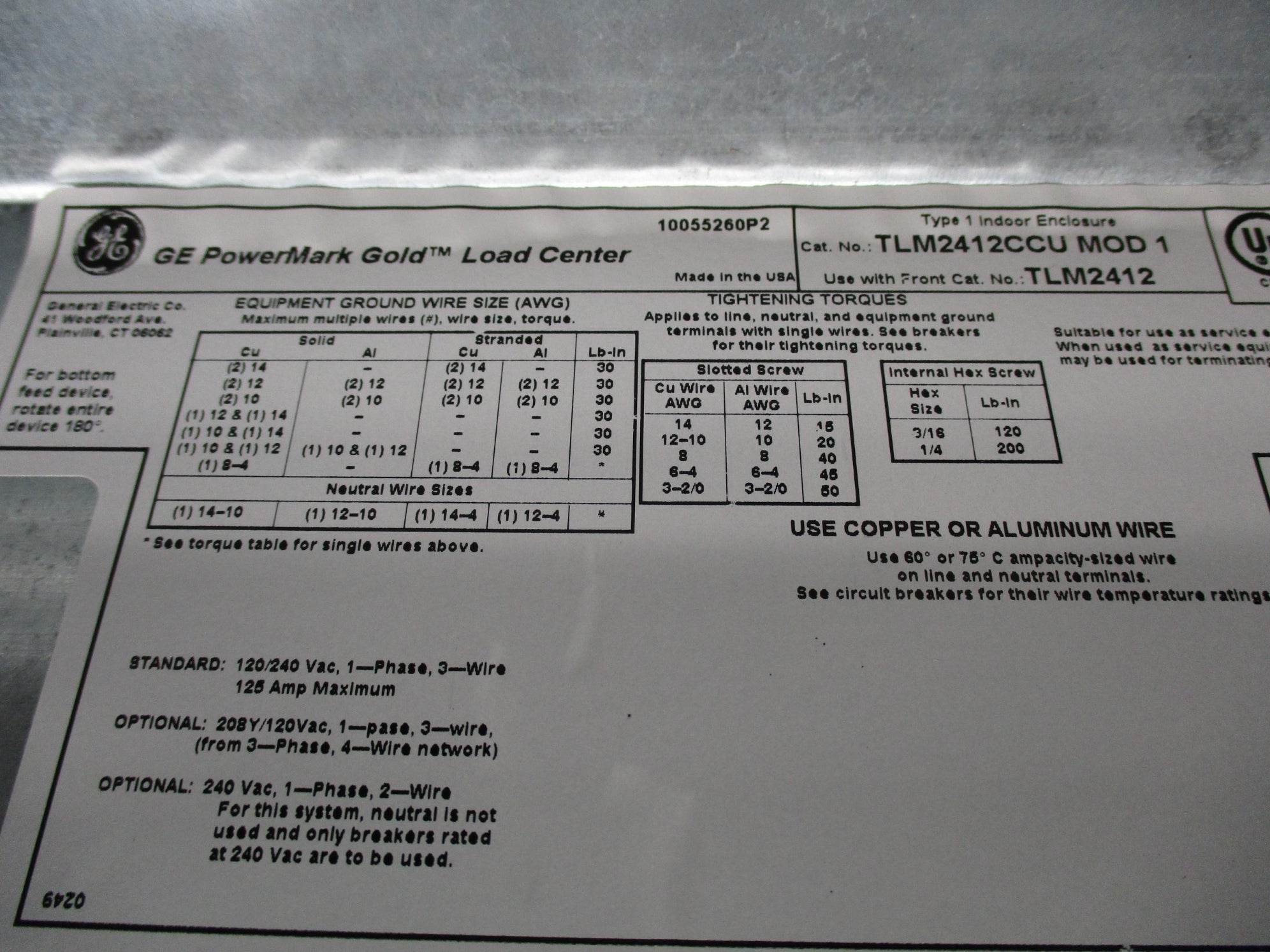 GENERAL ELECTRIC TLM2412CCU NSMP