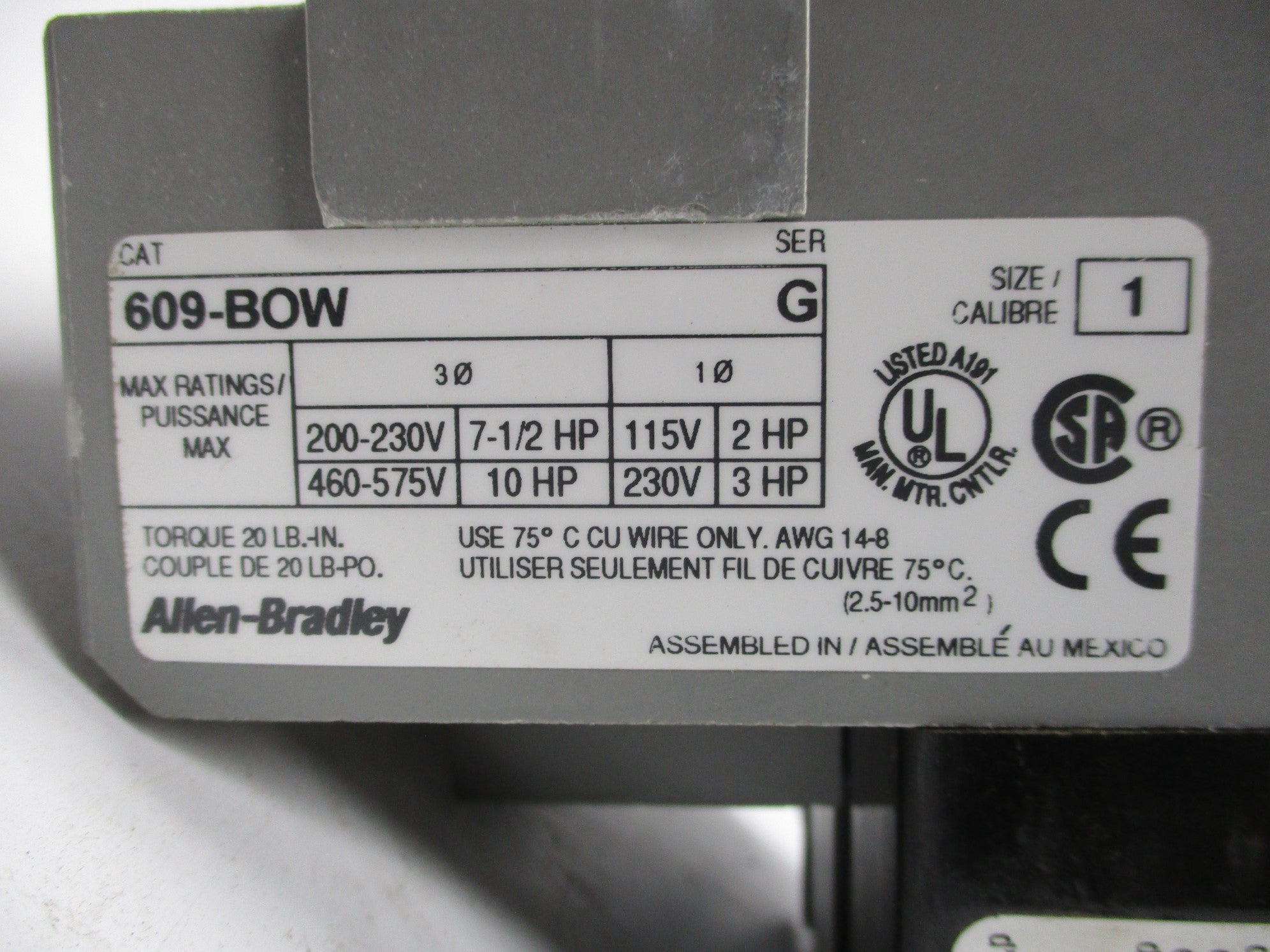 ALLEN BRADLEY 609-BOW SER. G NSNP