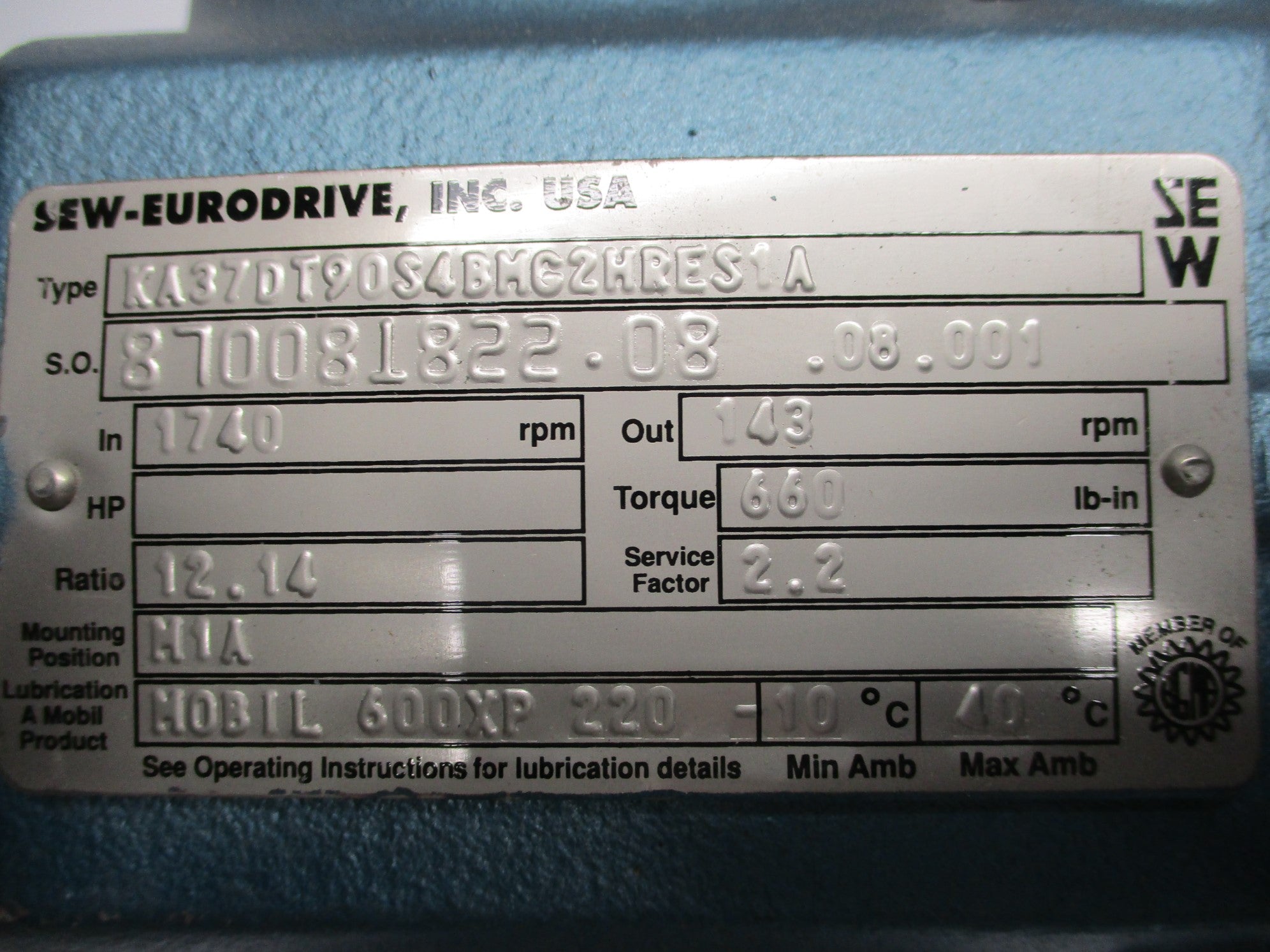 SEW EURODRIVE KA37DT90S4BMC2HRES1A NSNP