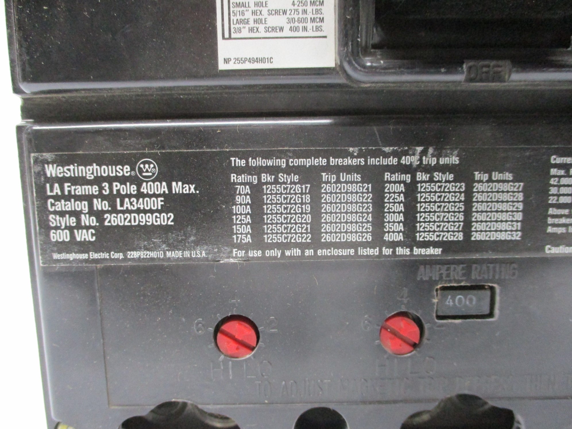 WESTINGHOUSE LA3400 400A NSNP