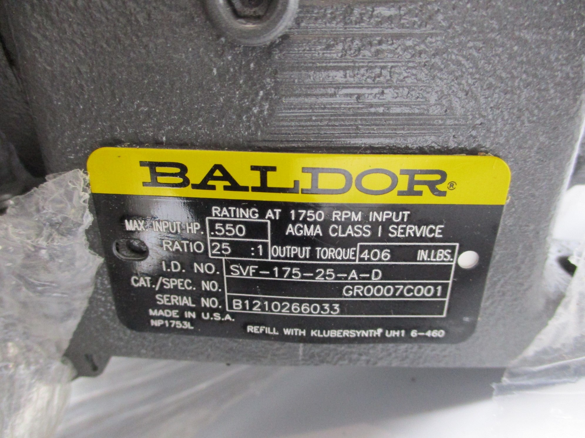 BALDOR Z3751769 GR0007C001 SVF-175-25-A-D NSMP