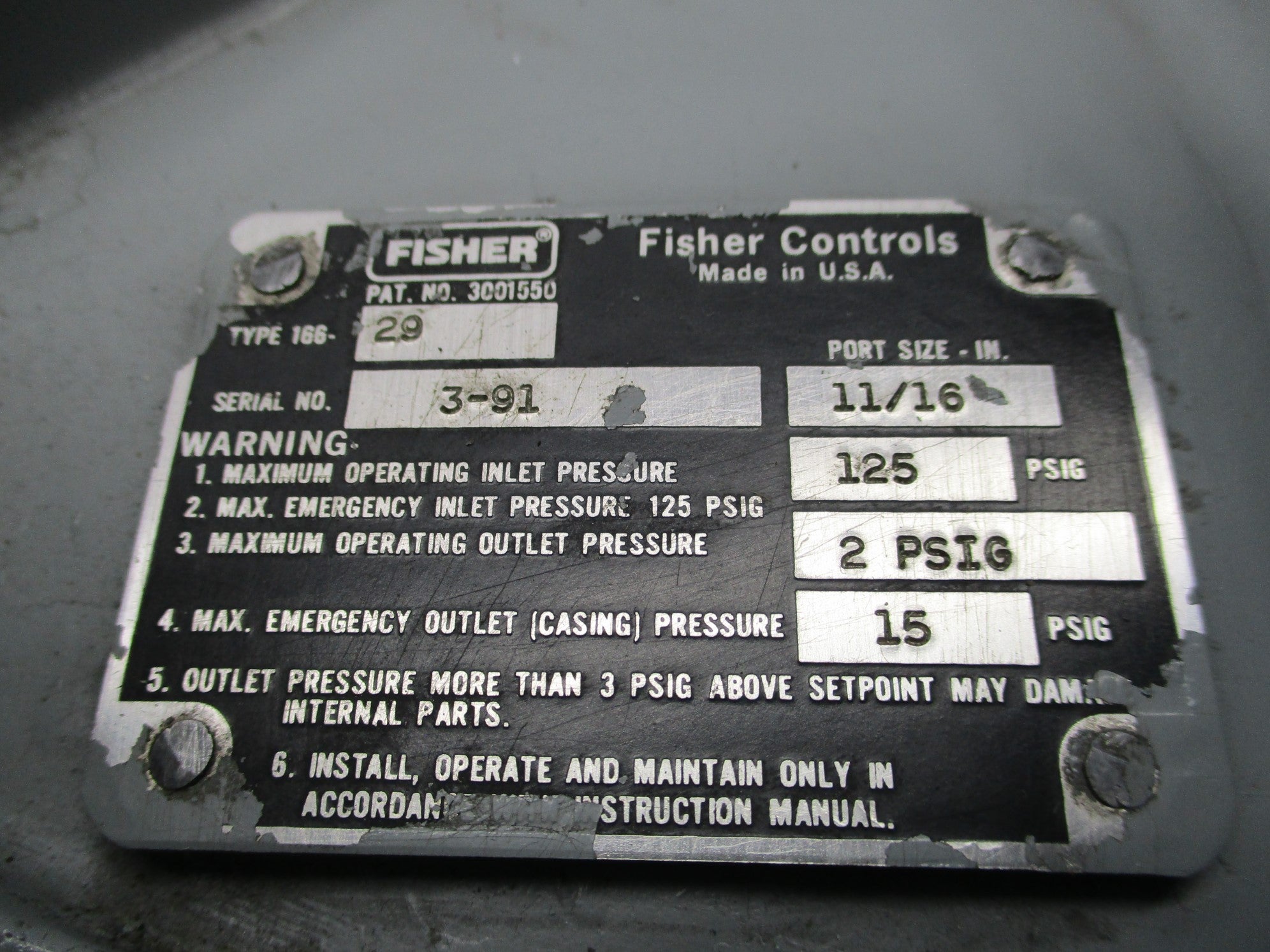FISHER 0B019627032 TYPE 166-29 UNMP