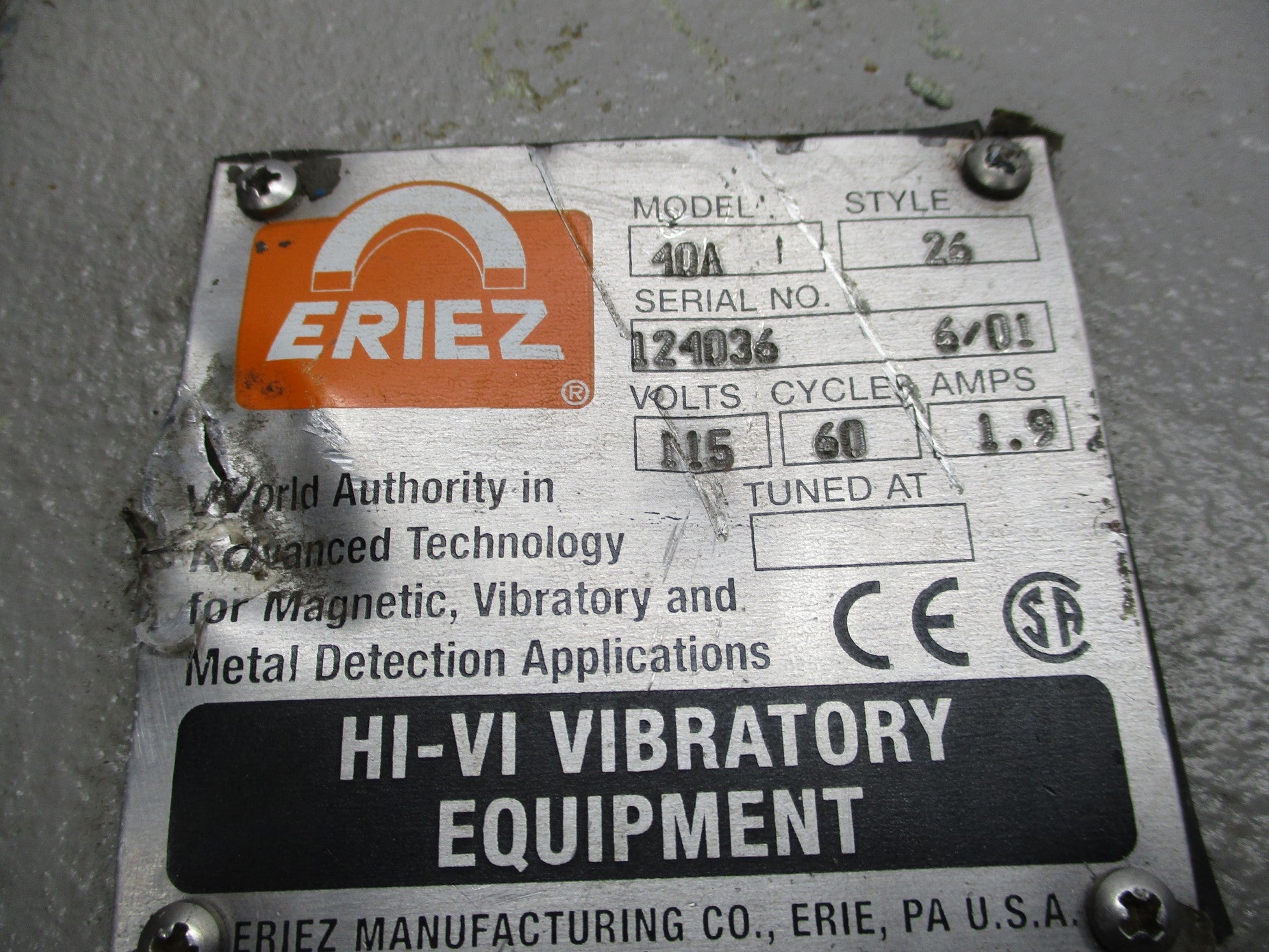 ERIEZ 40A STYLE 26 UNMP