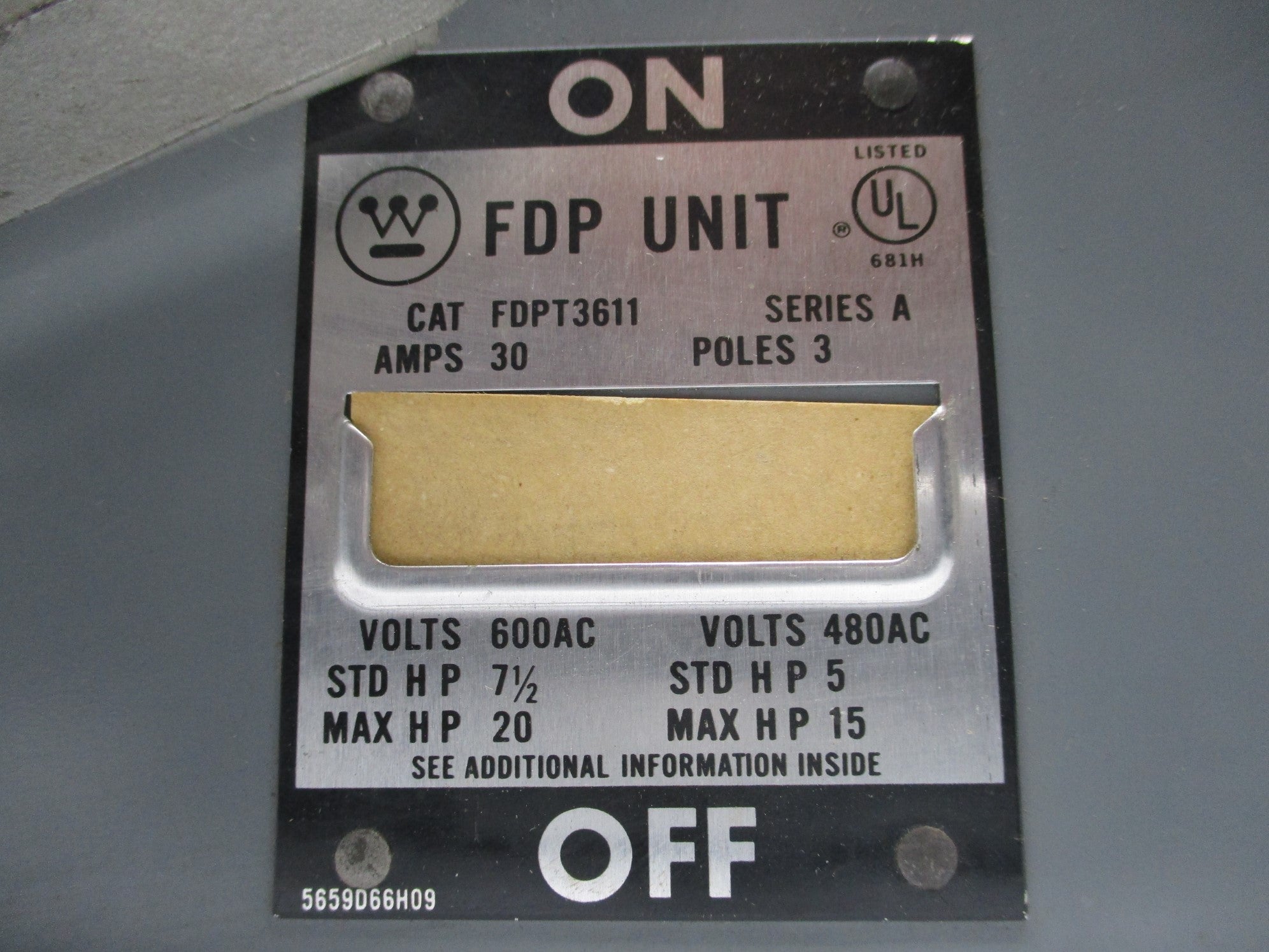 WESTINGHOUSE FDPT3611 SER. A 30A UNMP