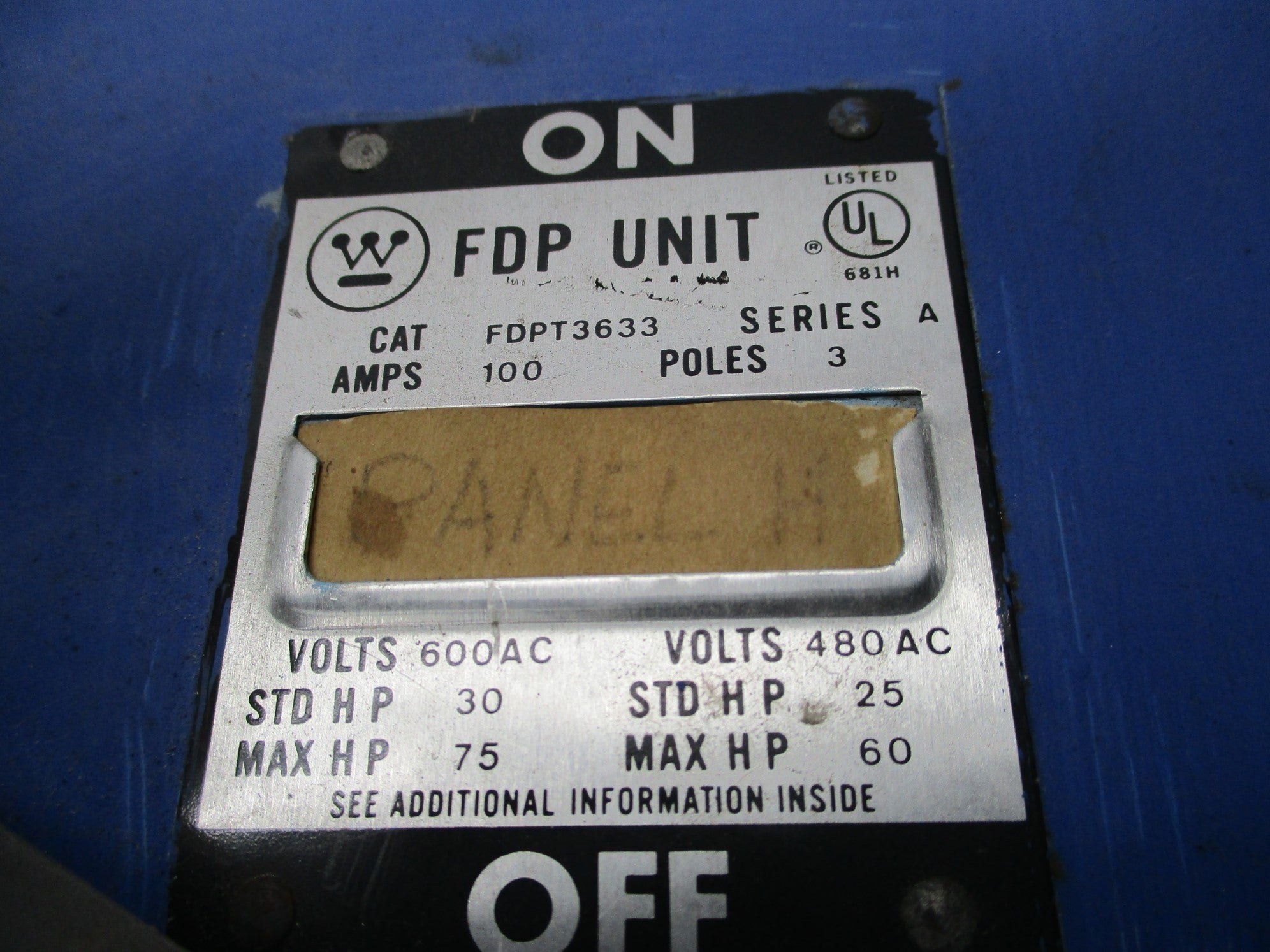 WESTINGHOUSE FDPT3633 SER. A 100A (AS PICTURED) UNMP