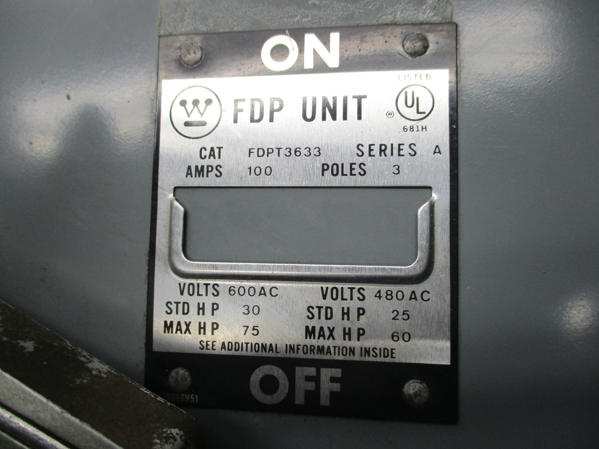 WESTINGHOUSE FDPT3633 SER. A 100A UNMP