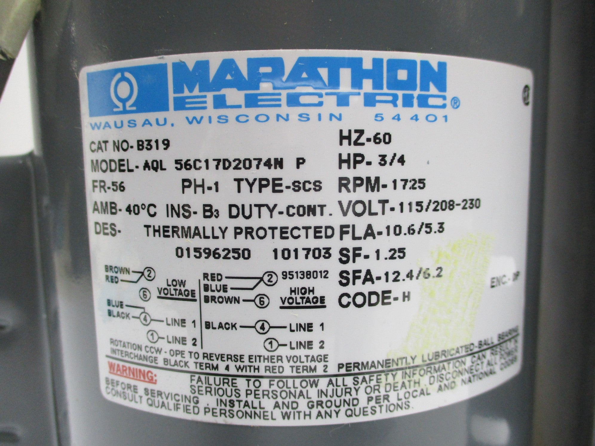 MARATHON ELECTRIC B319 AQL-56C17D2074N NSNP
