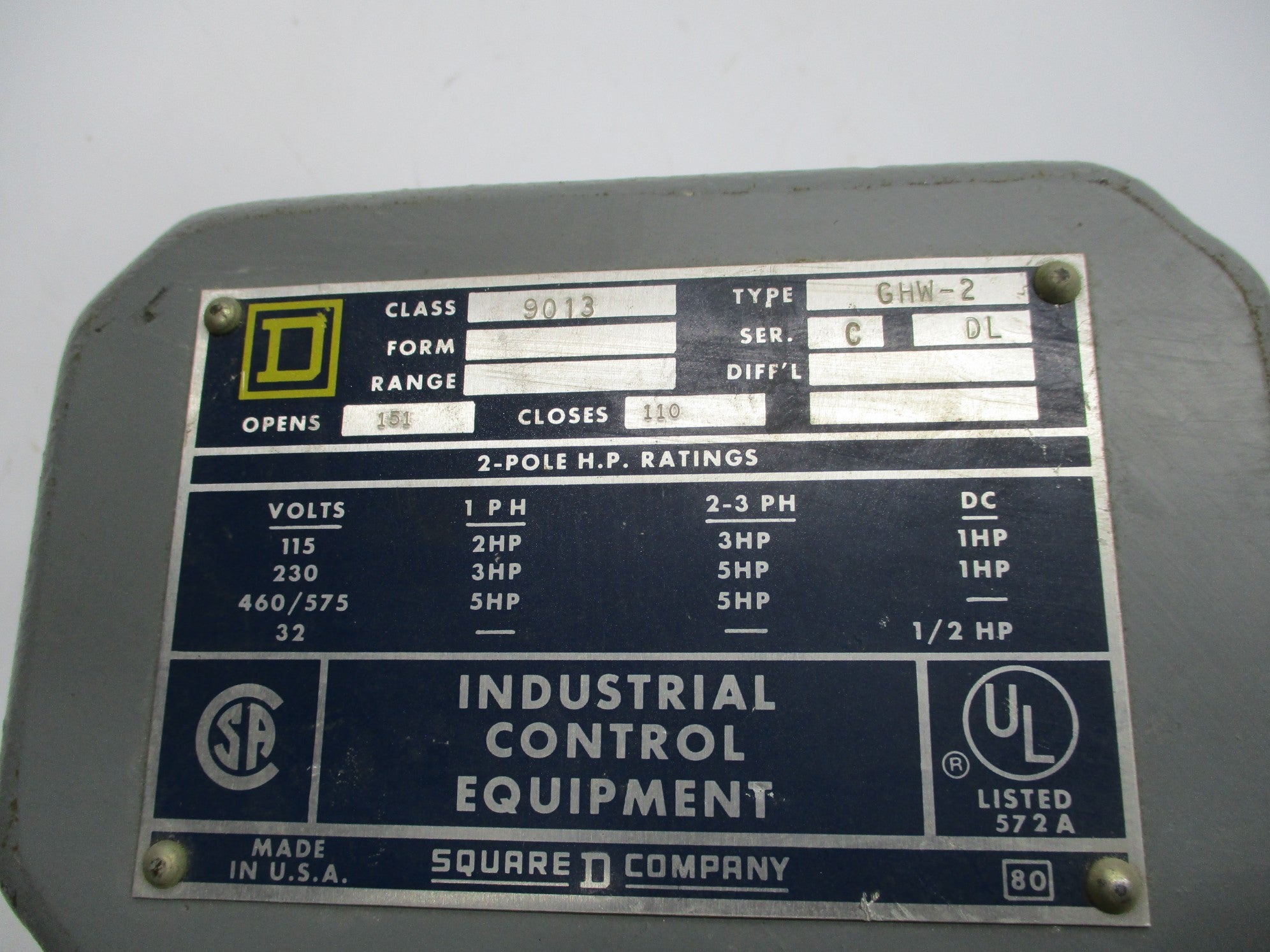 SQUARE D 9013-GWH-2 NSNP