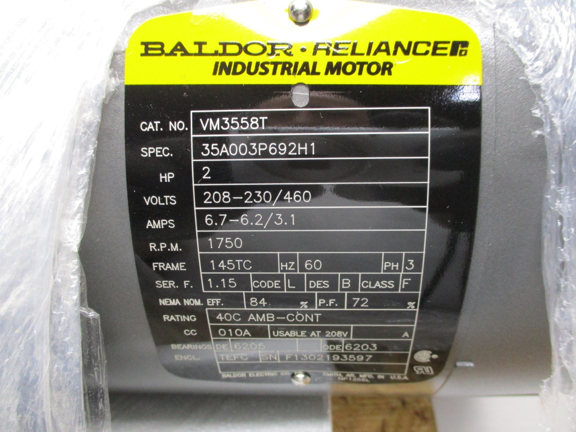 BALDOR VM3558T 208-230/460V 6.5-6.2/3.1A NSMP