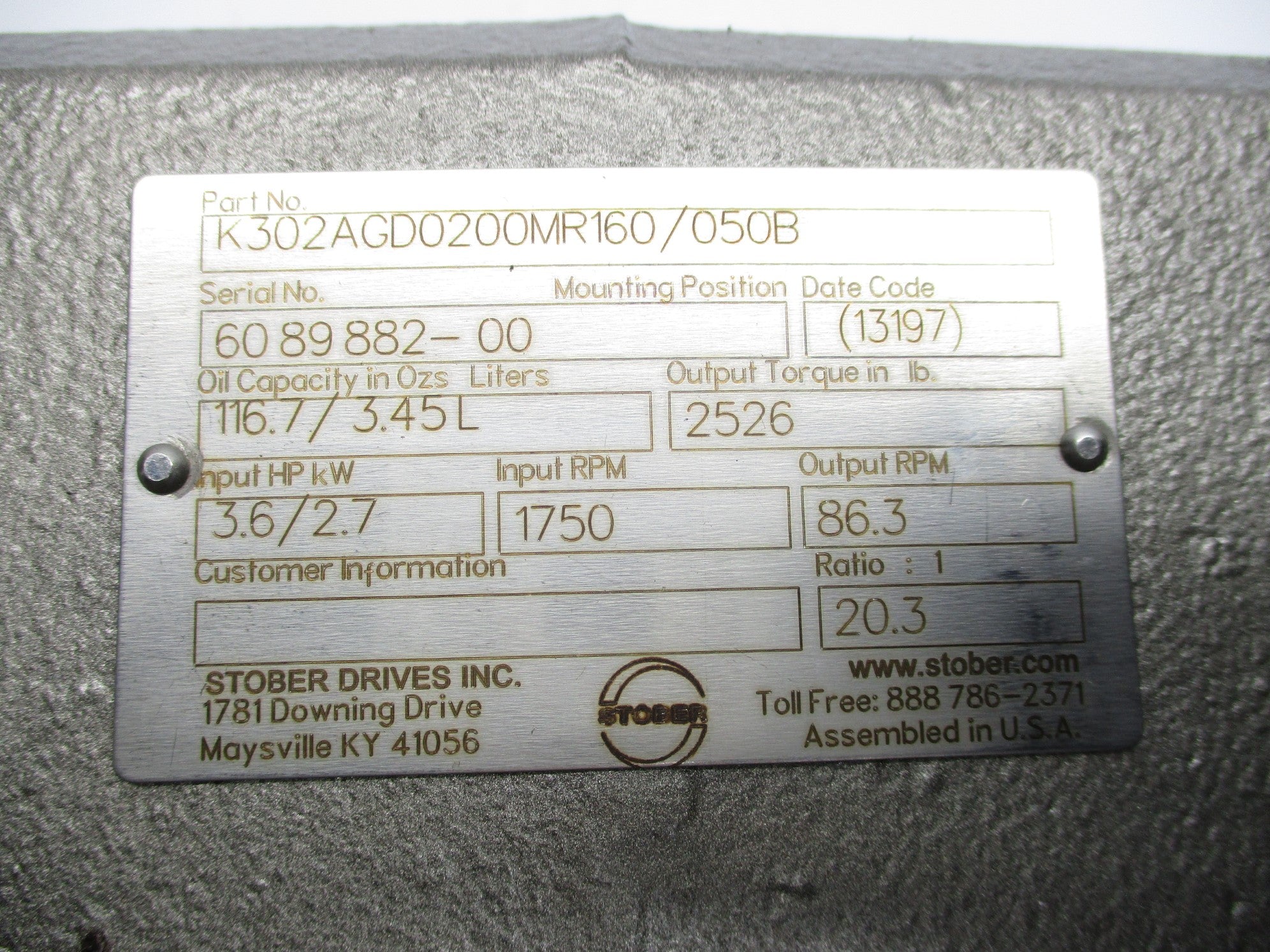 STOBER DRIVES K302AGD0200MR160/050B NSNP