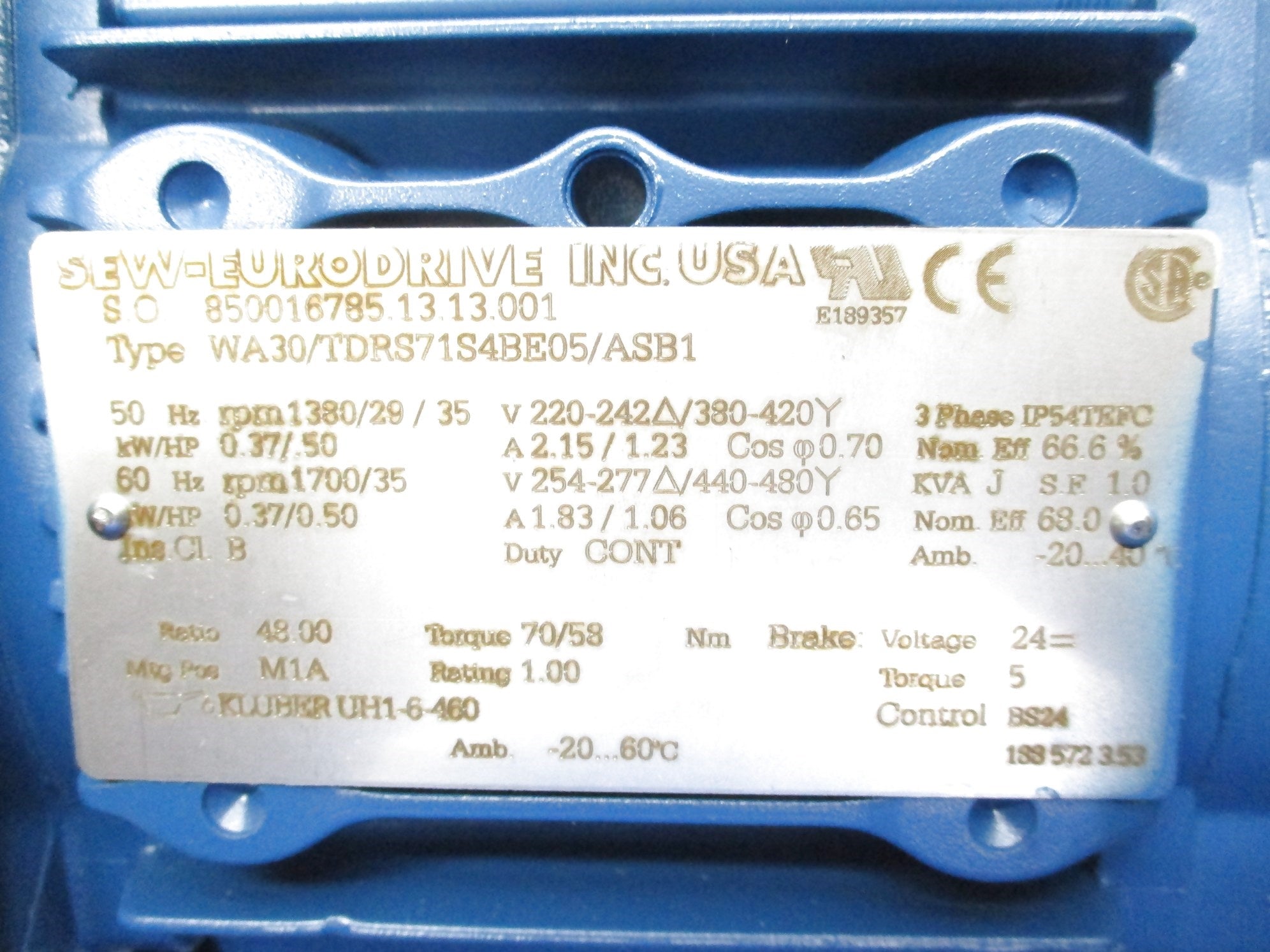 SEW EURODRIVE WA30/TDRS71S4BE05/ASB1 NSMP