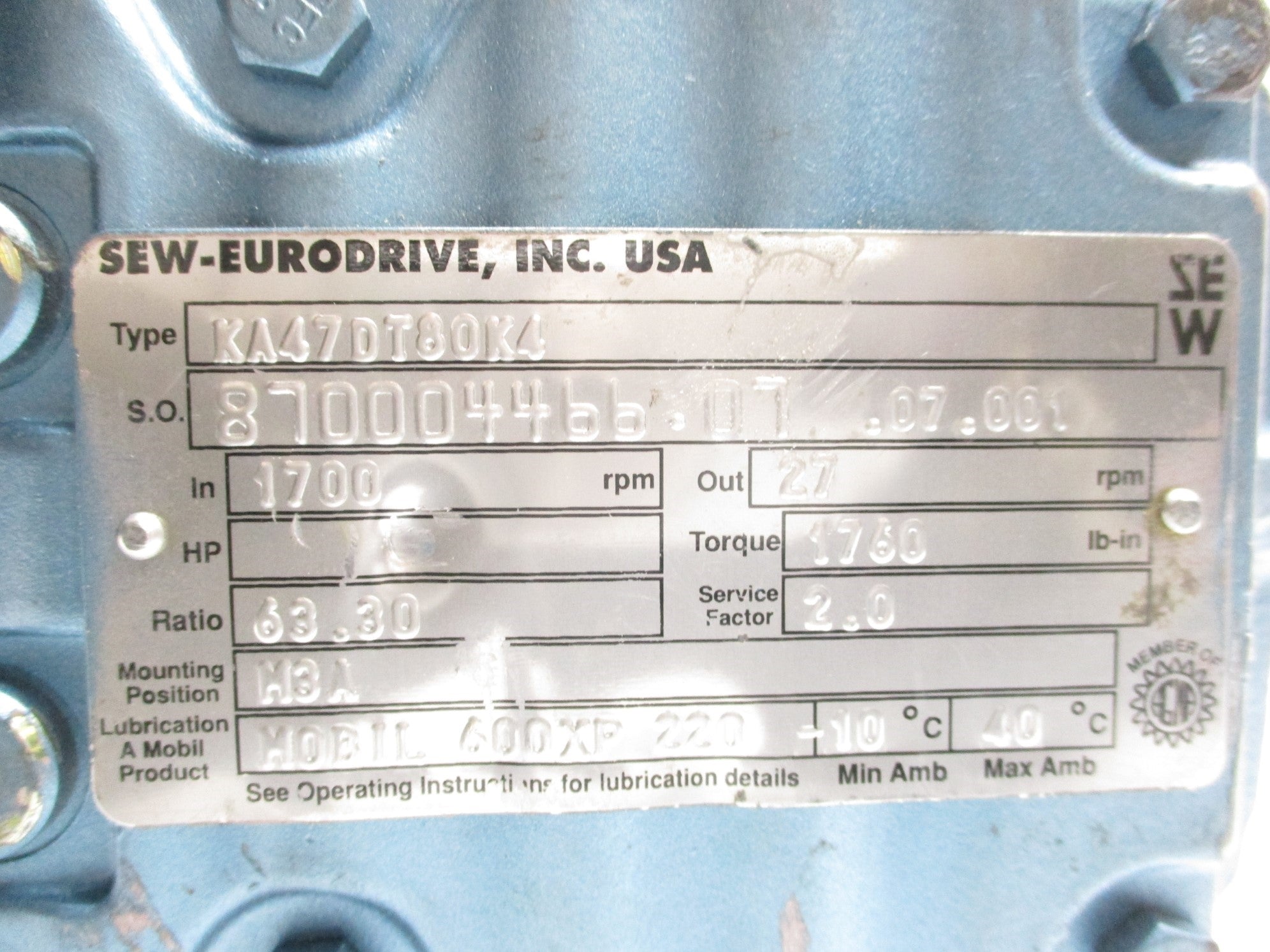 SEW EURODRIVE KA47DT80K4 NSNP