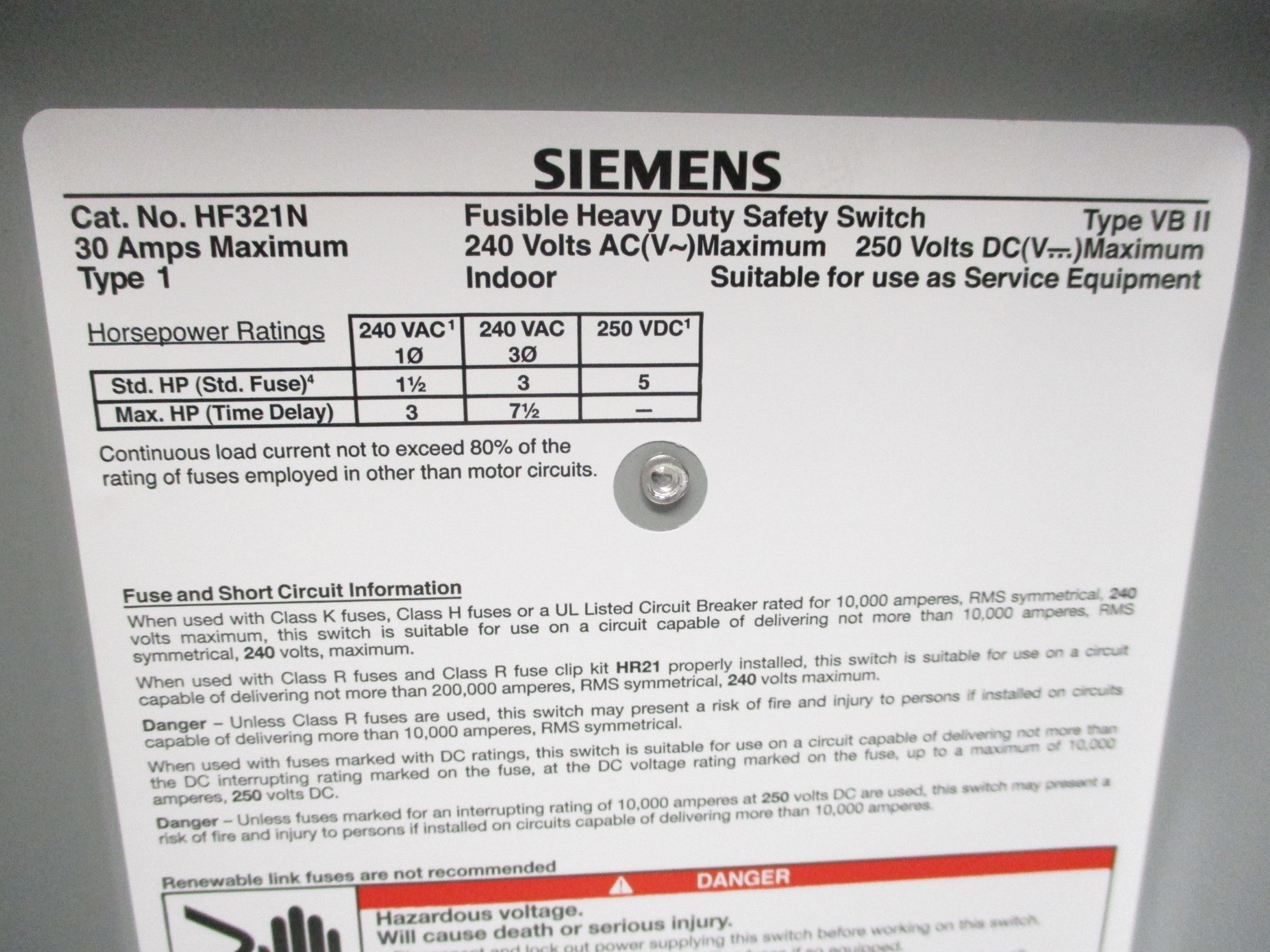 SIEMENS HF321N 30A NSMP