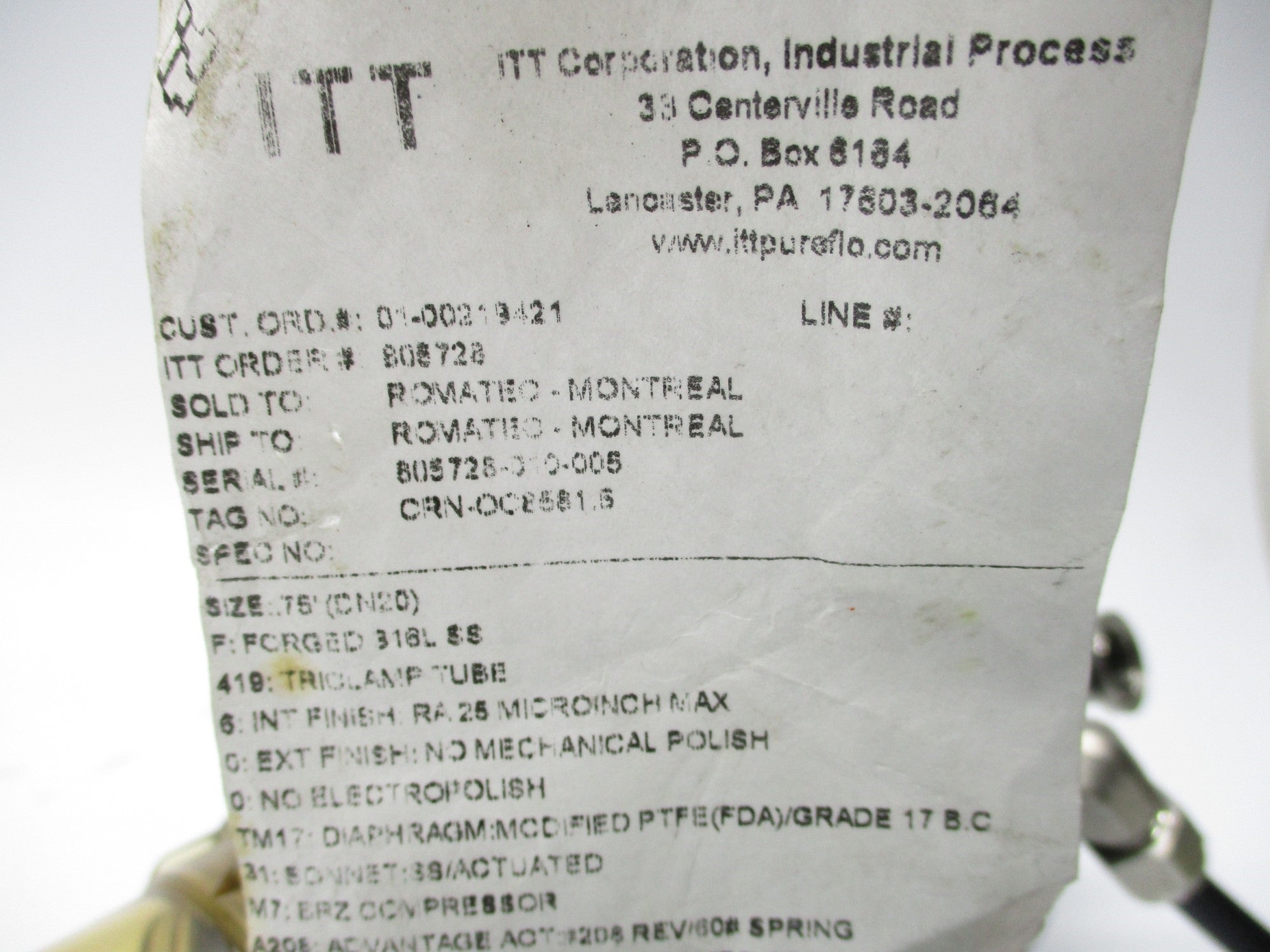 ITT .75-F-419-6-0-0-TM17-31-M7-A208-SP2Z-EURO6-SV1-V2 NSNP