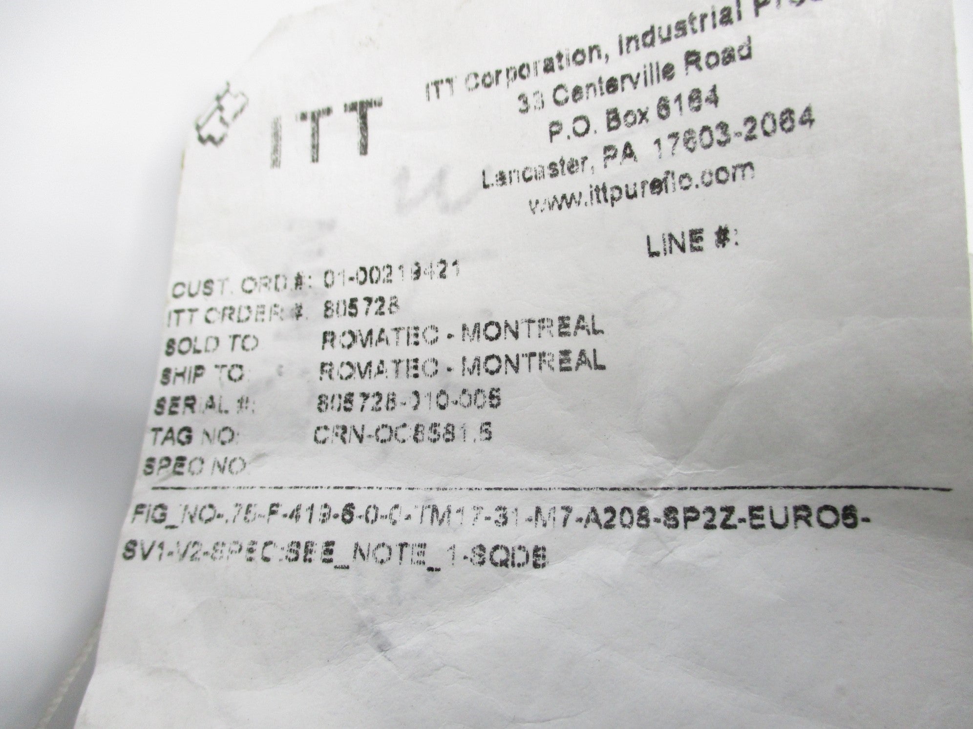 ITT .75-F-419-6-0-0-TM17-31-M7-A208-SP2Z-EURO6-SV1-V2 NSNP