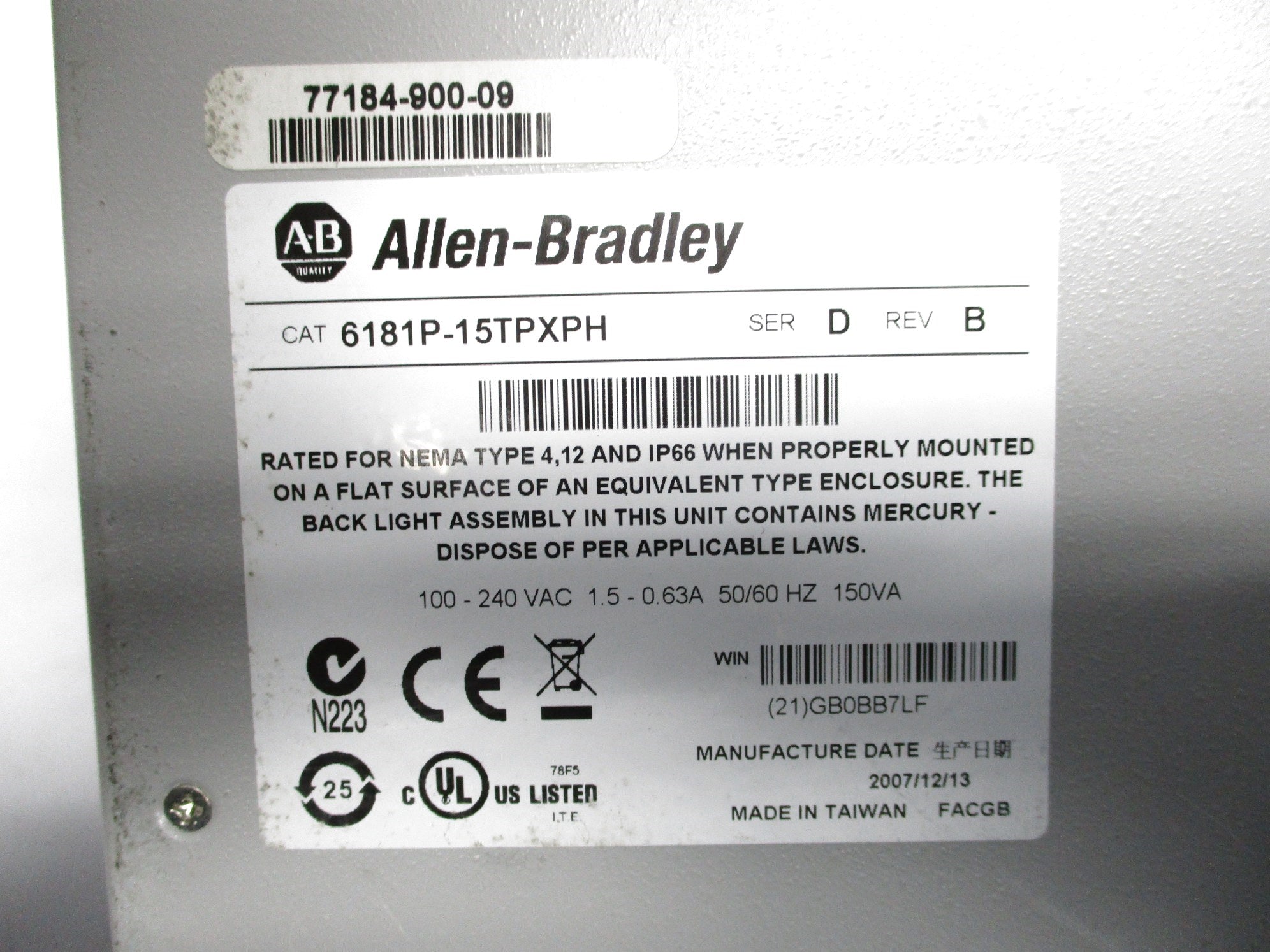 INDUSTRIAL SPARE PART 6181P-15TPXPH SER. D (AS PICTURED) UNMP