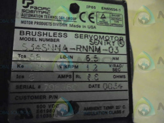 PACIFIC SCIENTIFIC S34SNNA-RNNM-03 SERVO MOTOR * NEW NO BOX *