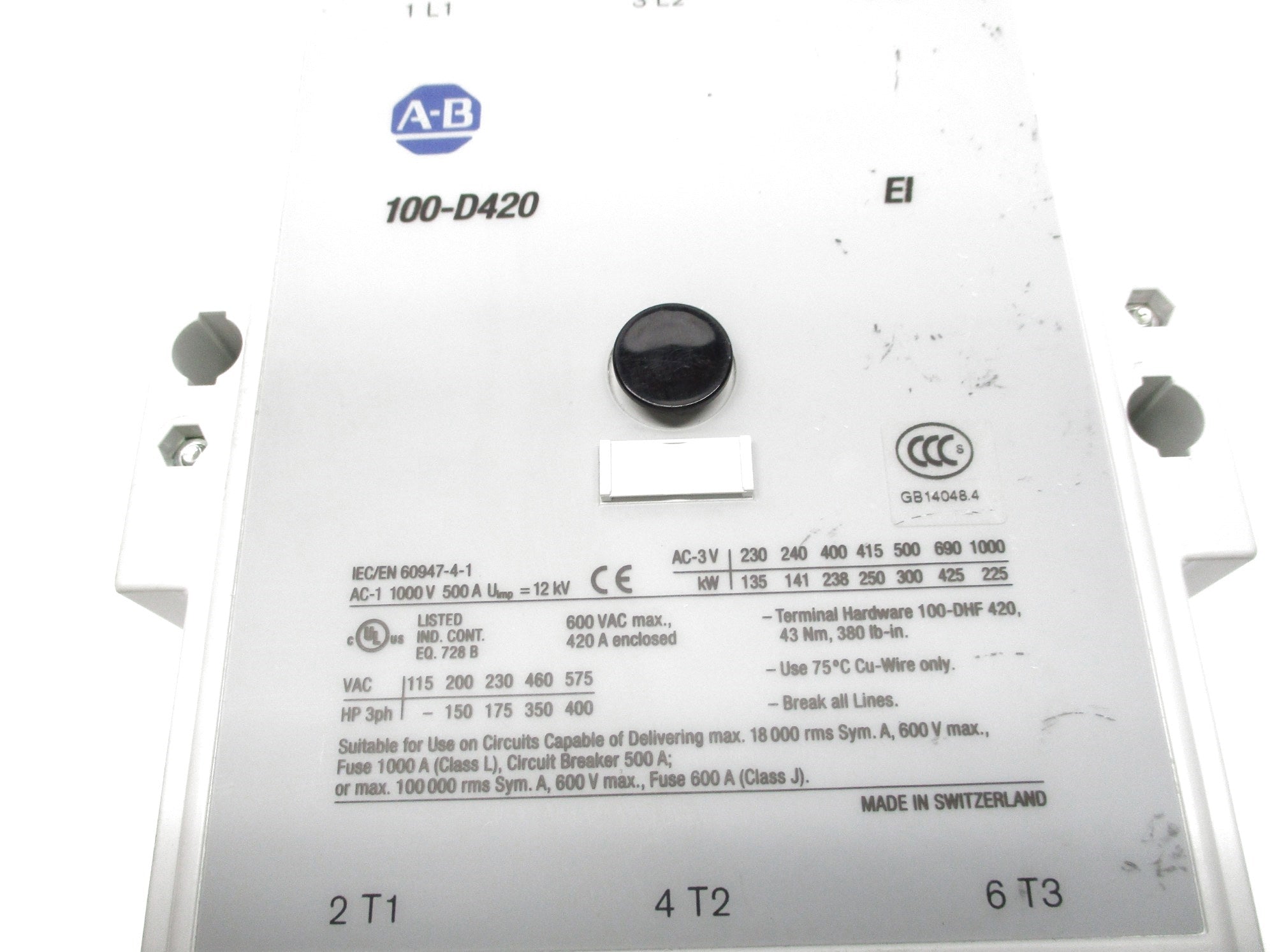 ALLEN BRADLEY 100-D420ED11 SER. B 130V (BR/WH) NSMP