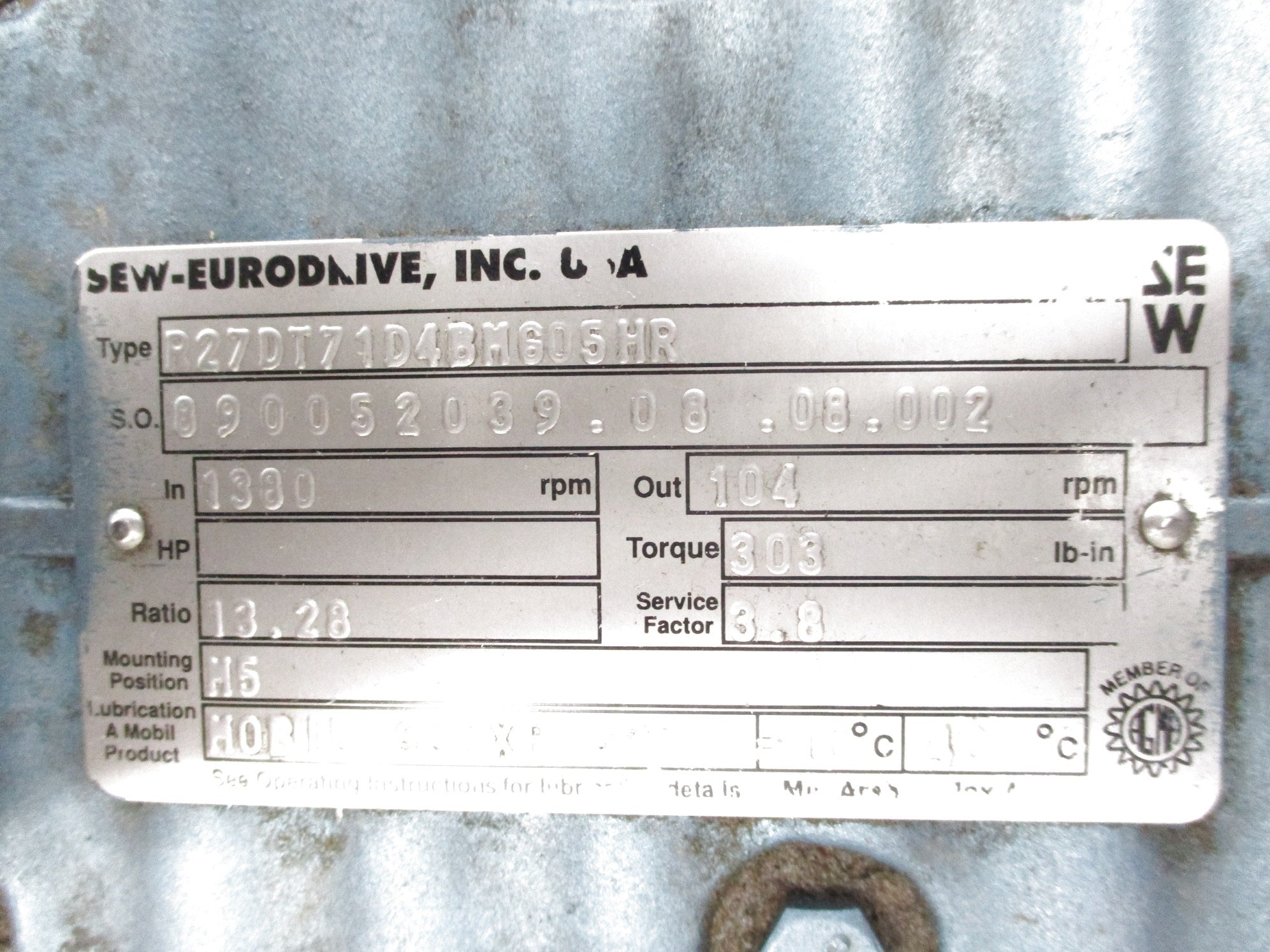 SEW EURODRIVE R27DT71D4BMG05HR UNMP