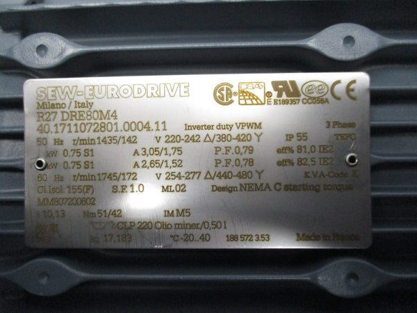 SEW EURODRIVE R27DRE80M4 NSNP