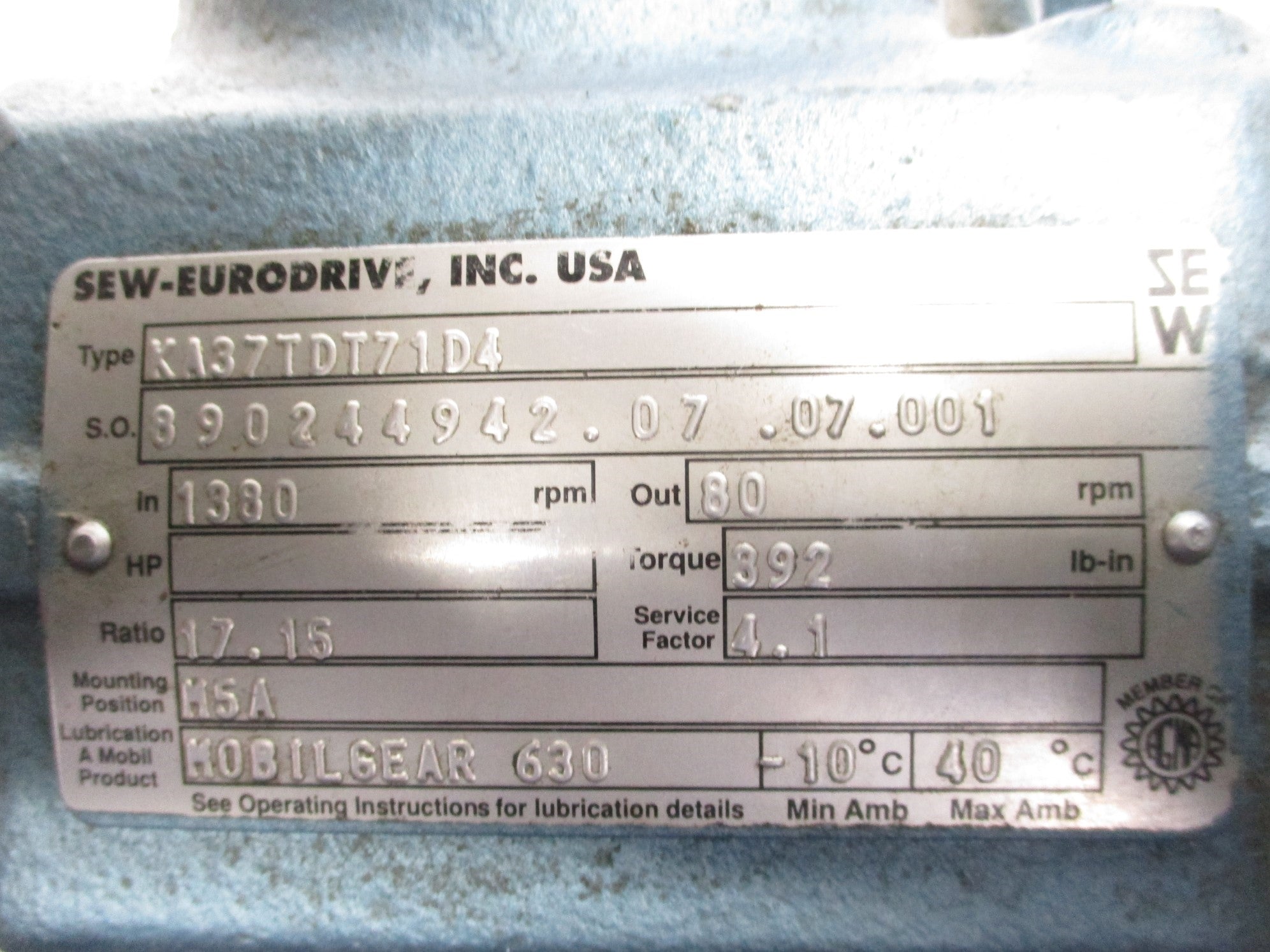 SEW EURODRIVE KA37TDT71D4 NSNP