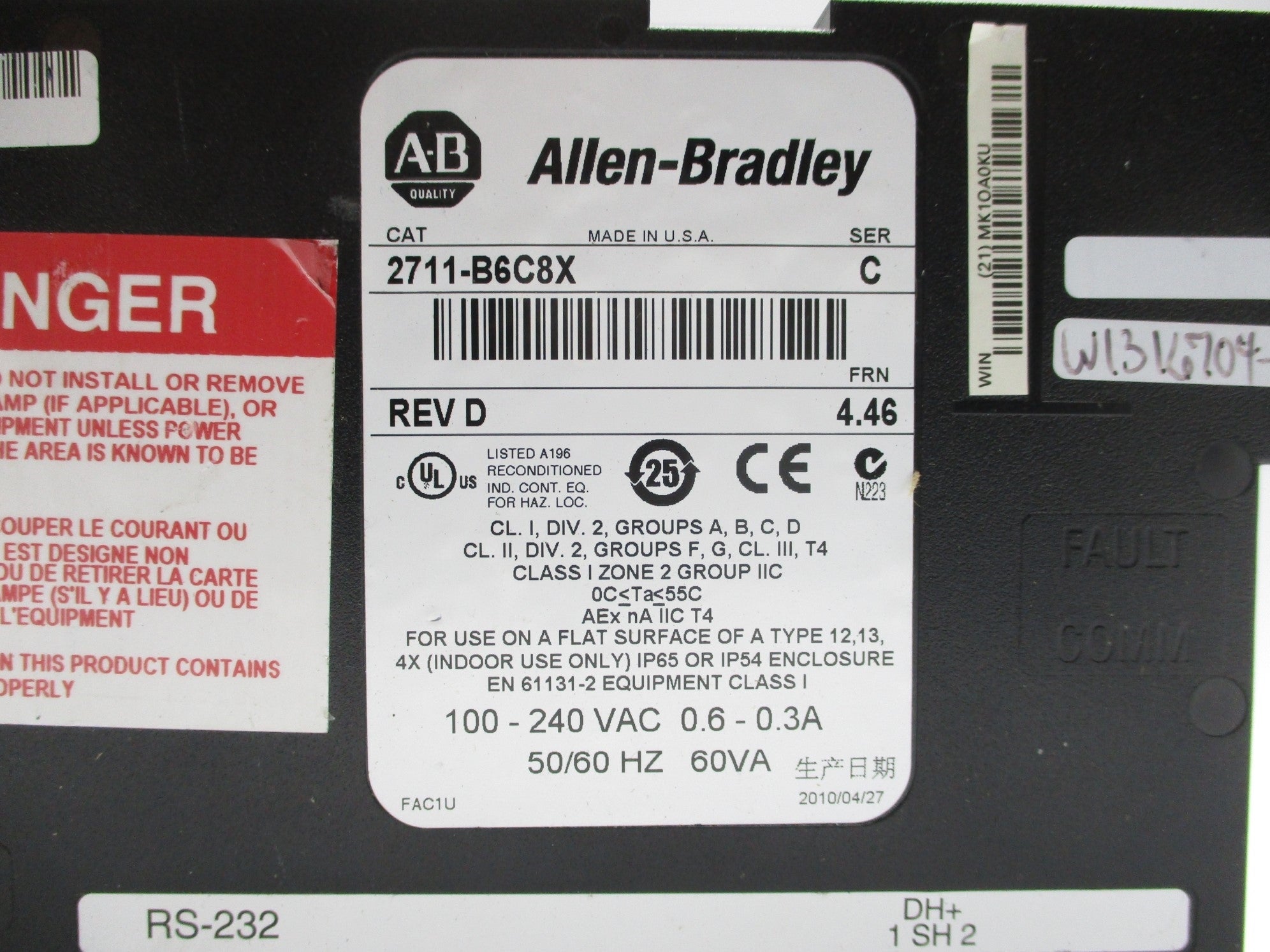 ALLEN BRADLEY 2711-B6C8X SER. C F/W 4.46 UNMP
