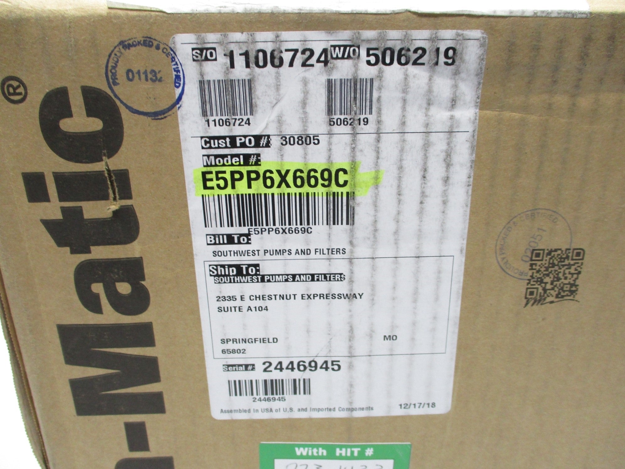 VERSAMATIC E5PP6X669C NSFS