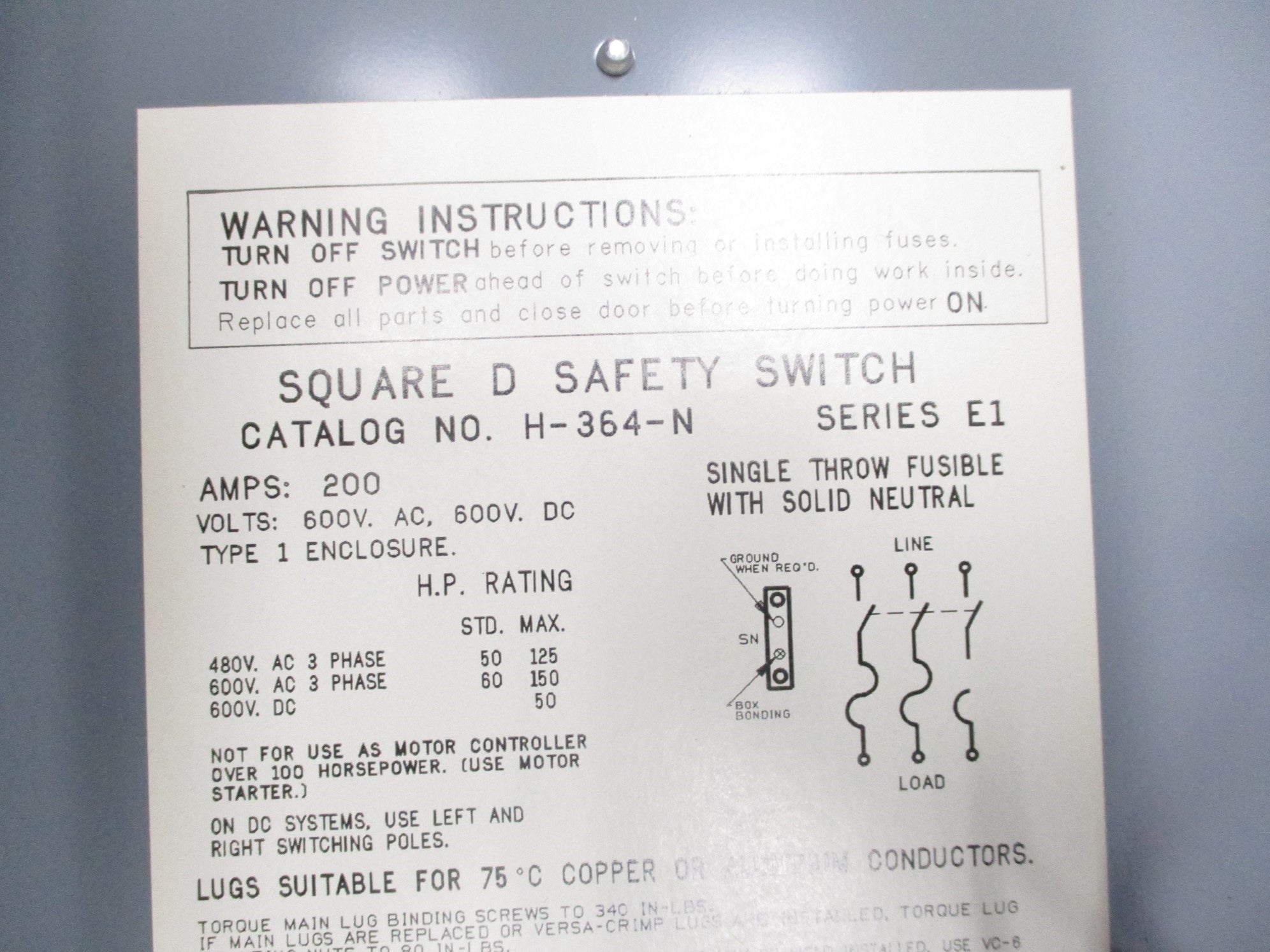 SQUARE D H-364-N SER. E1 NSNP