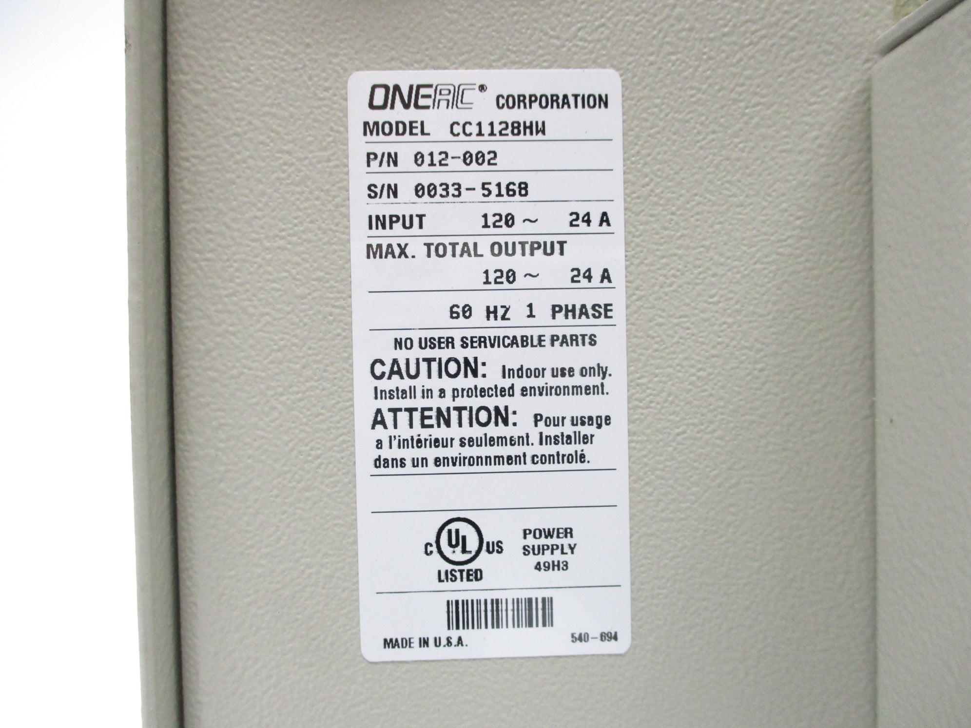 ONEAC CC1128HW 012-002 NSNP