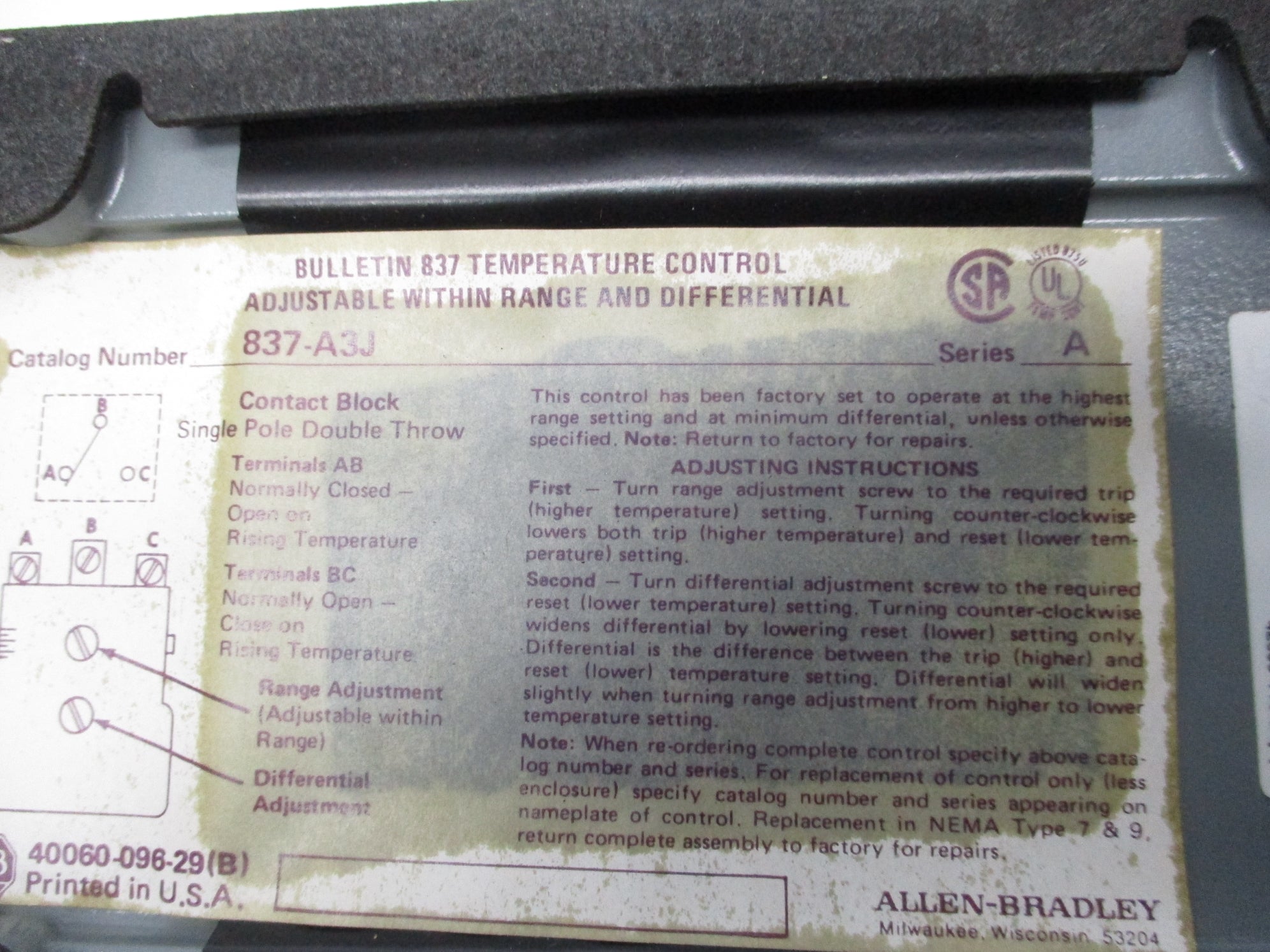 ALLEN BRADLEY 837-A3J SER. A NSNP