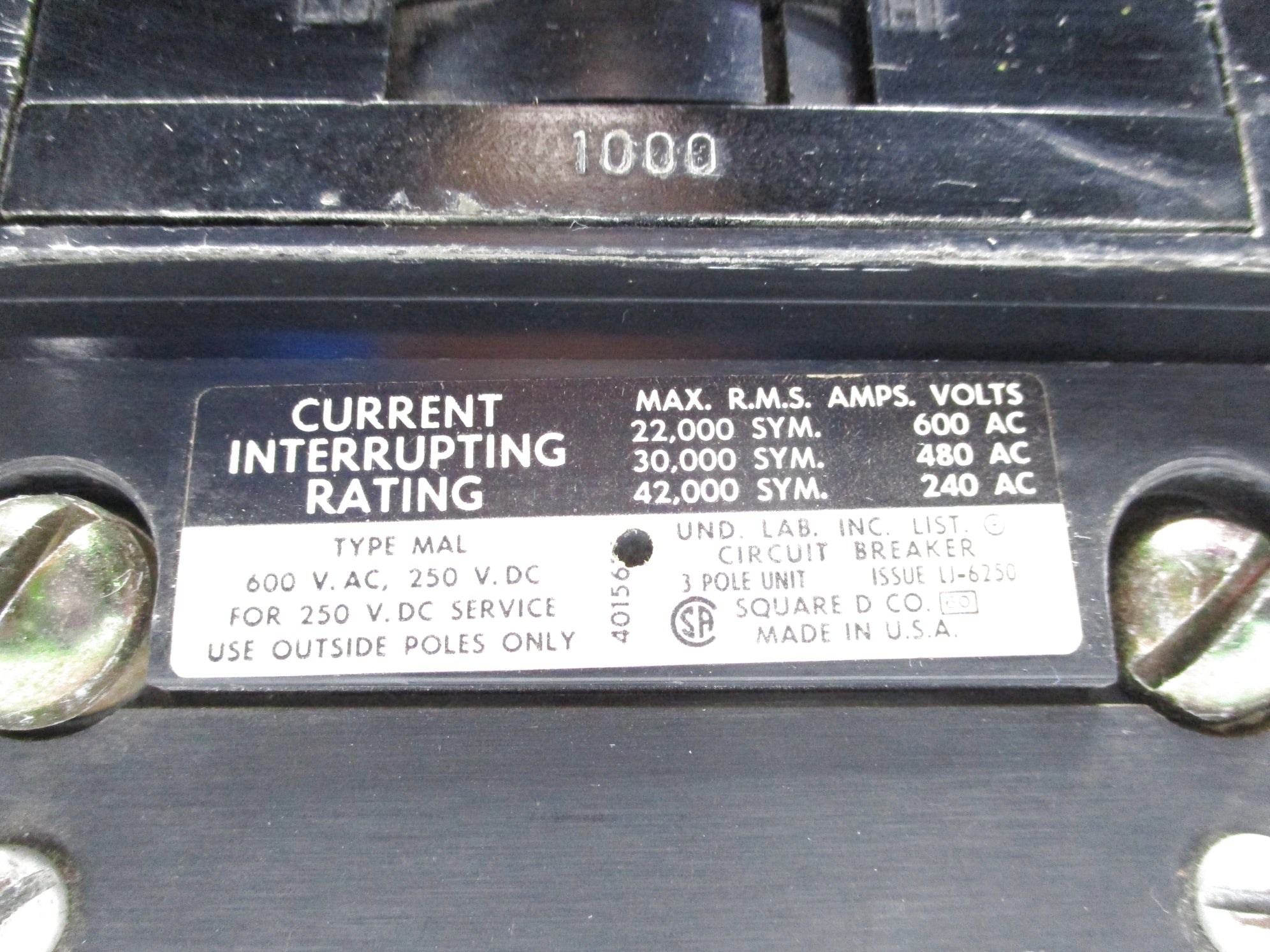 SQUARE D MAL361000 1000A UNMP