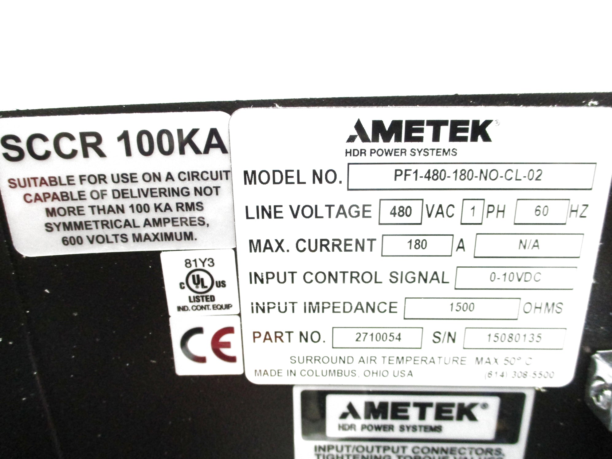 AMETEK PF1-480-180-NO-CL-02 (AS PICTURED) NSNP