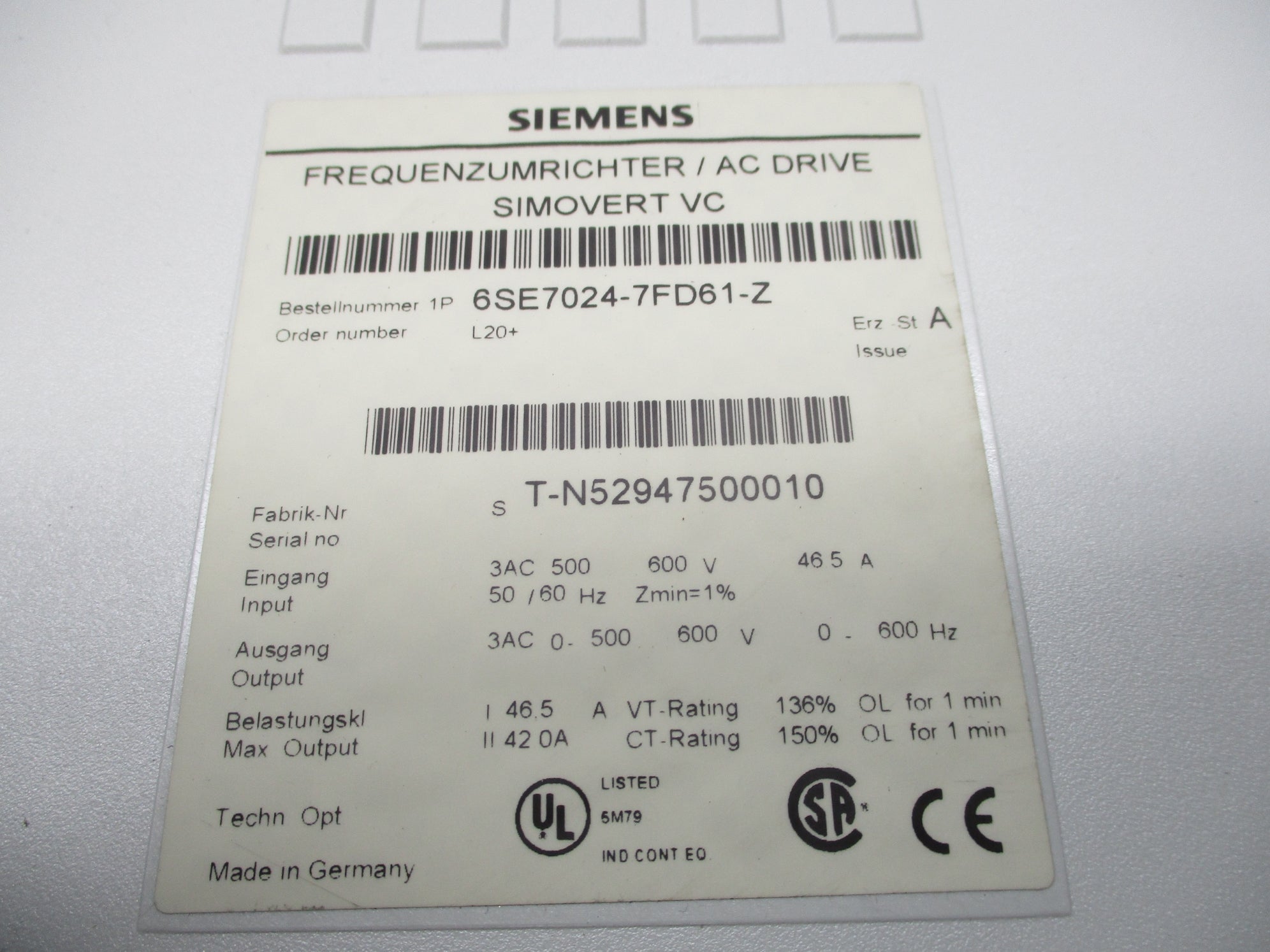 SIEMENS 6SE7024-7FD61-Z NSNP