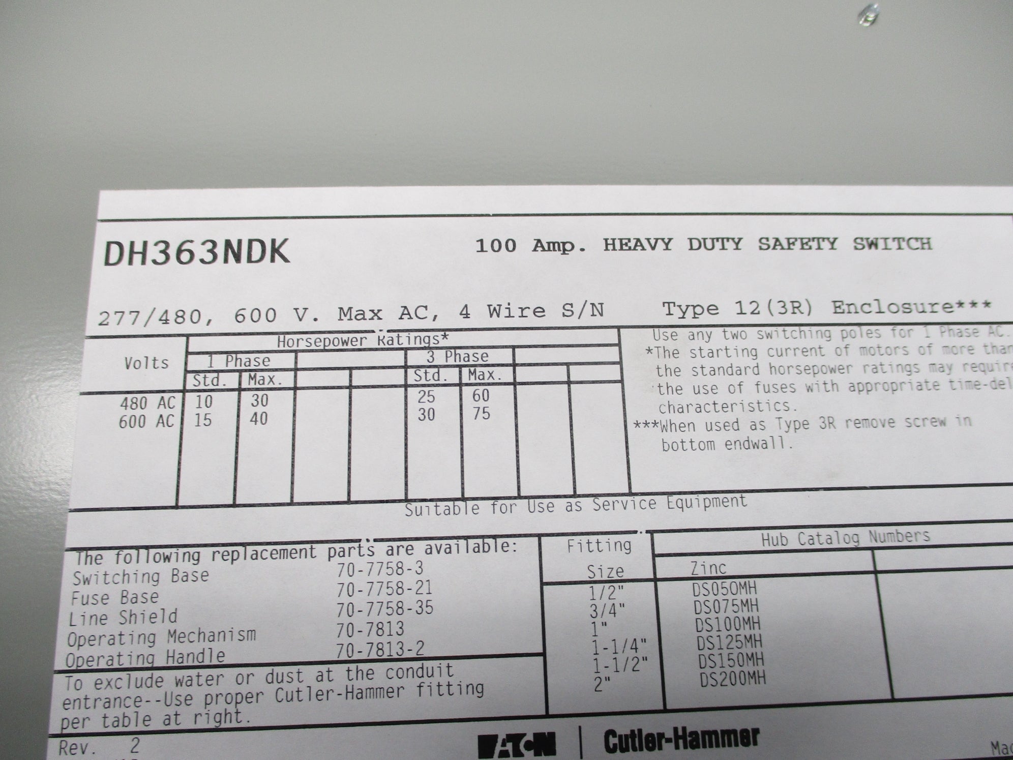 EATON DH363NDK SER. A NSMP