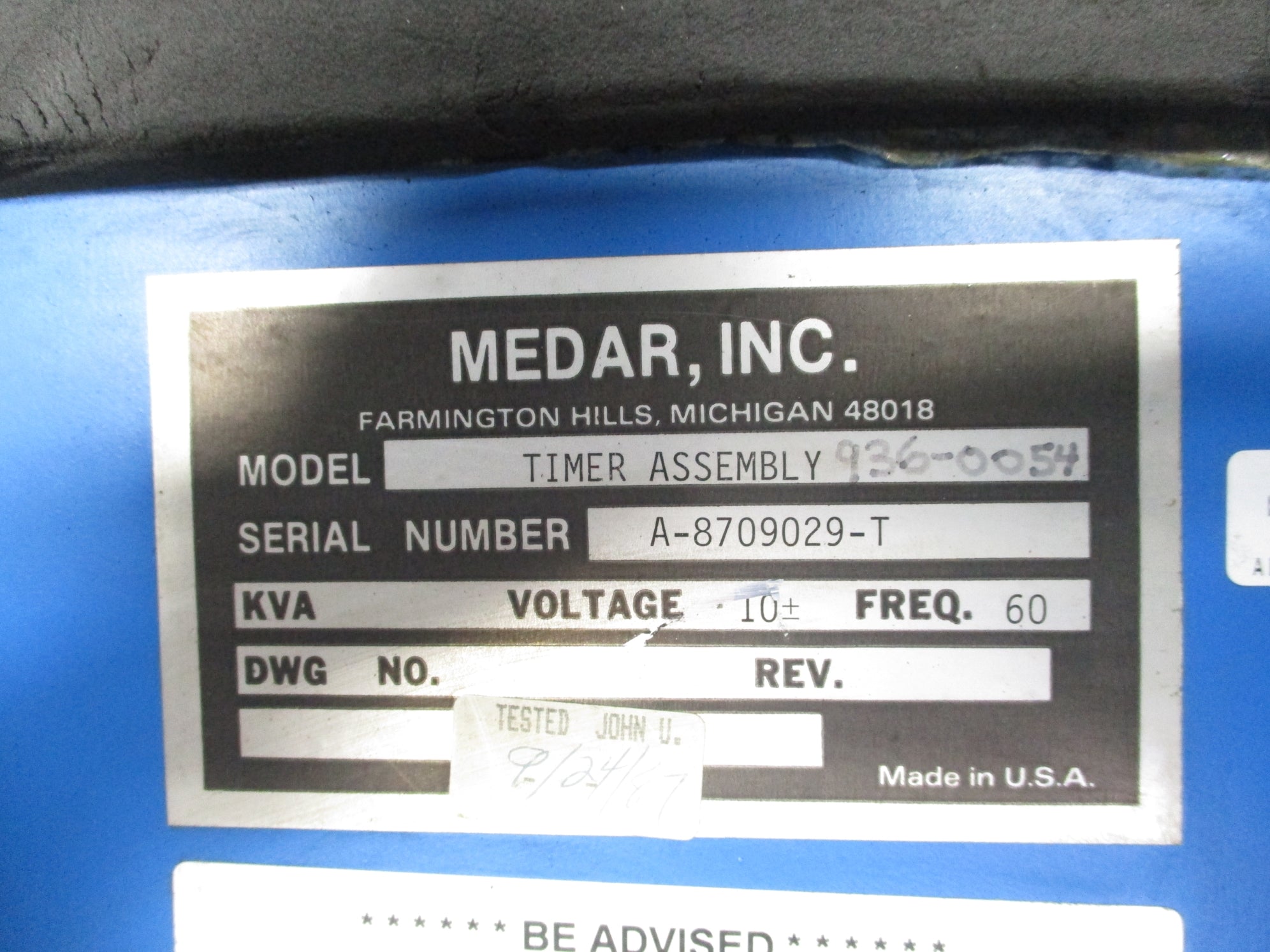 MEDAR TIMER ASSEMBLY 936-0054 UNMP