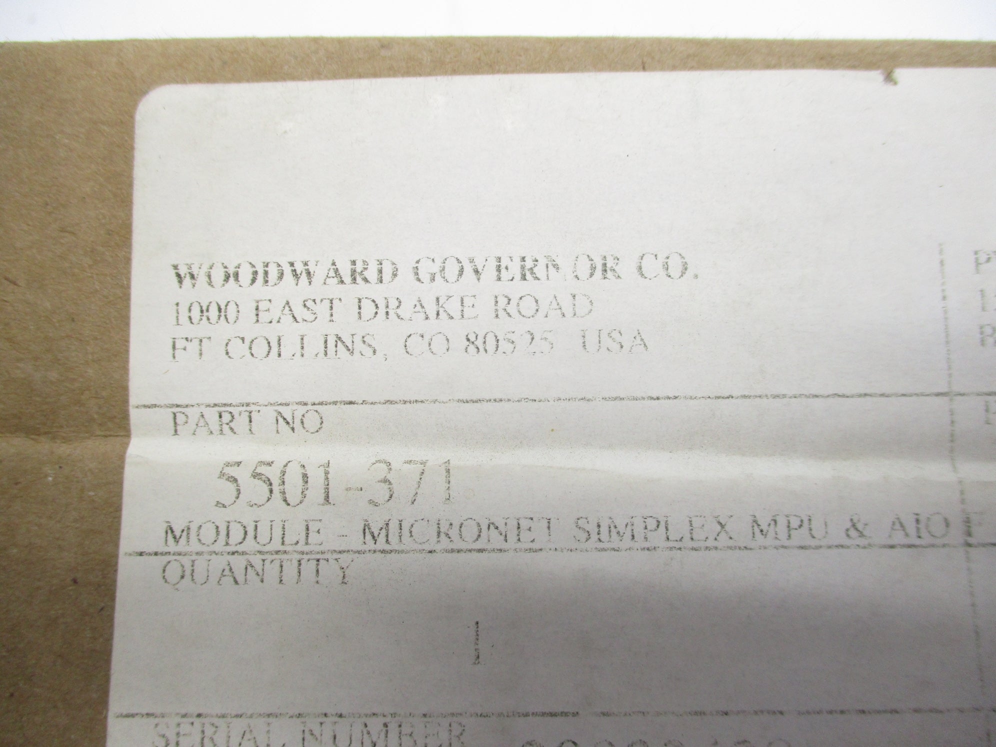 WOODWARD 5501-371 REV. C NSFS
