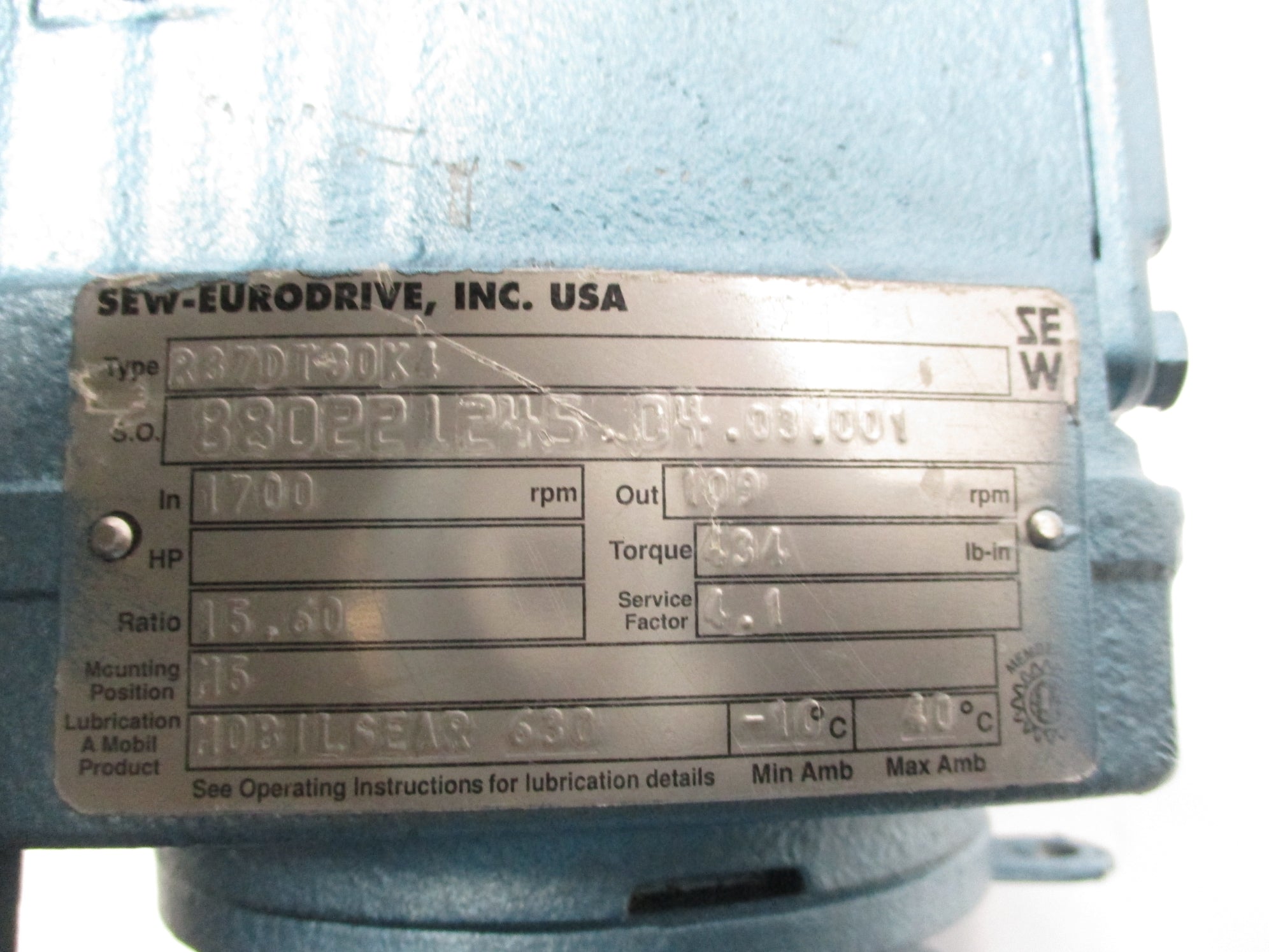 SEW EURODRIVE R37DT80K4 NSNP