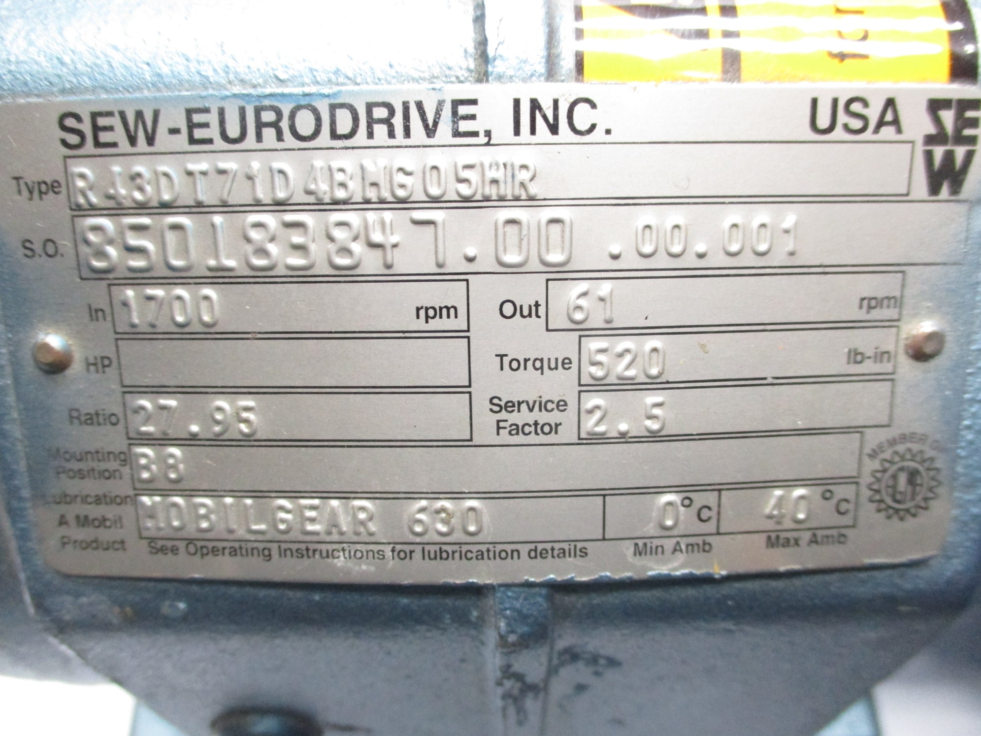SEW EURODRIVE R43DT71D4BMG05HR NSNP