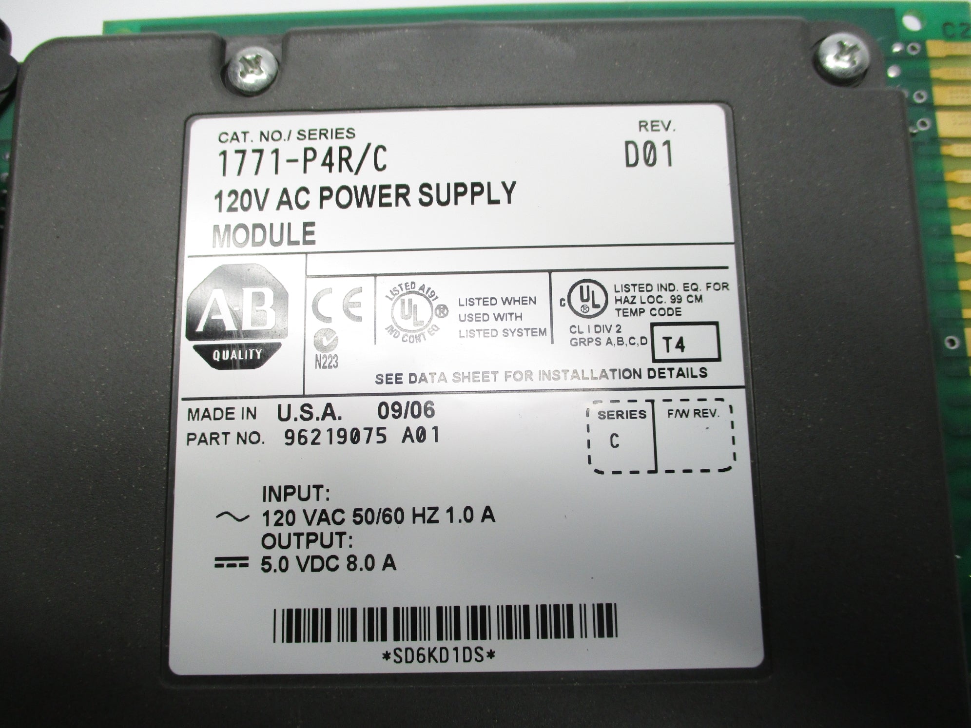 ALLEN BRADLEY 1771-P4R SER. C 120VAC UNMP