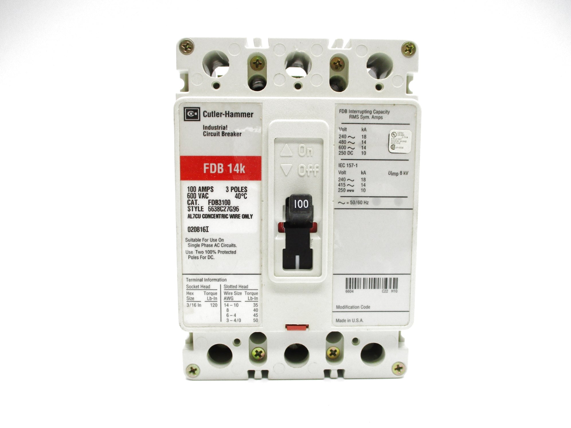 CUTLER HAMMER FDB3100 SER. C 100A NSMP